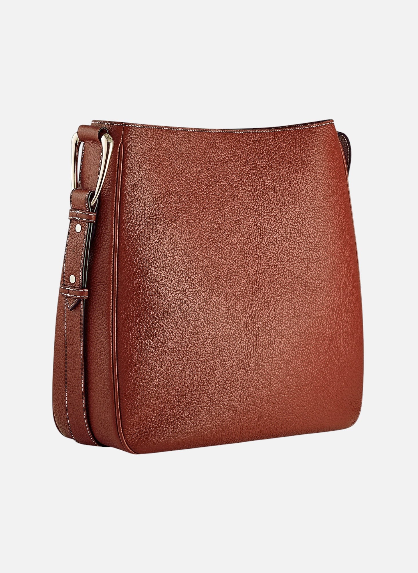 Grand sac hobo madeleine en cuir de taurillon grainé LE TANNEUR Marron