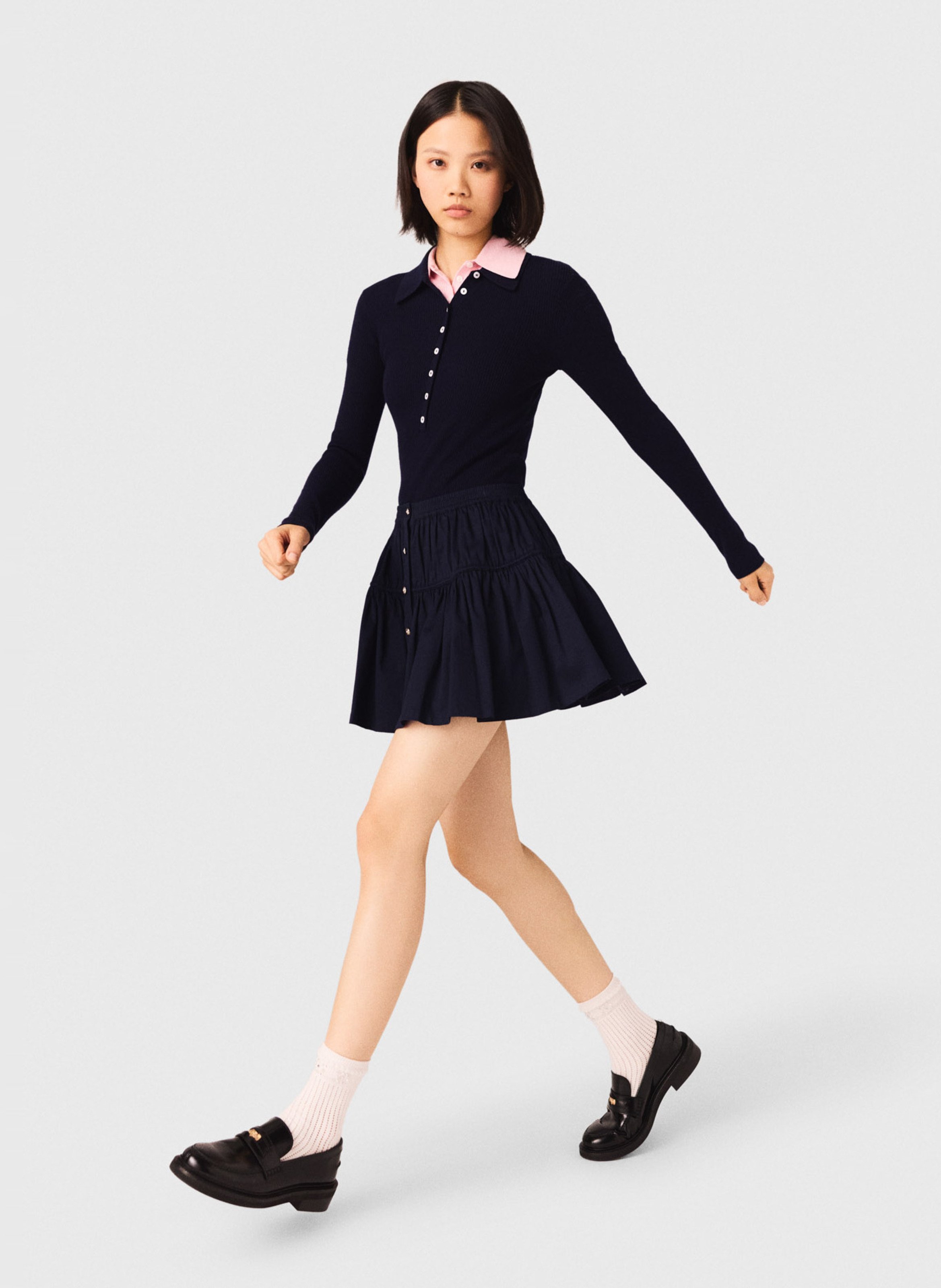 Jupe courte évasée en coton mélangé MAJE Bleu