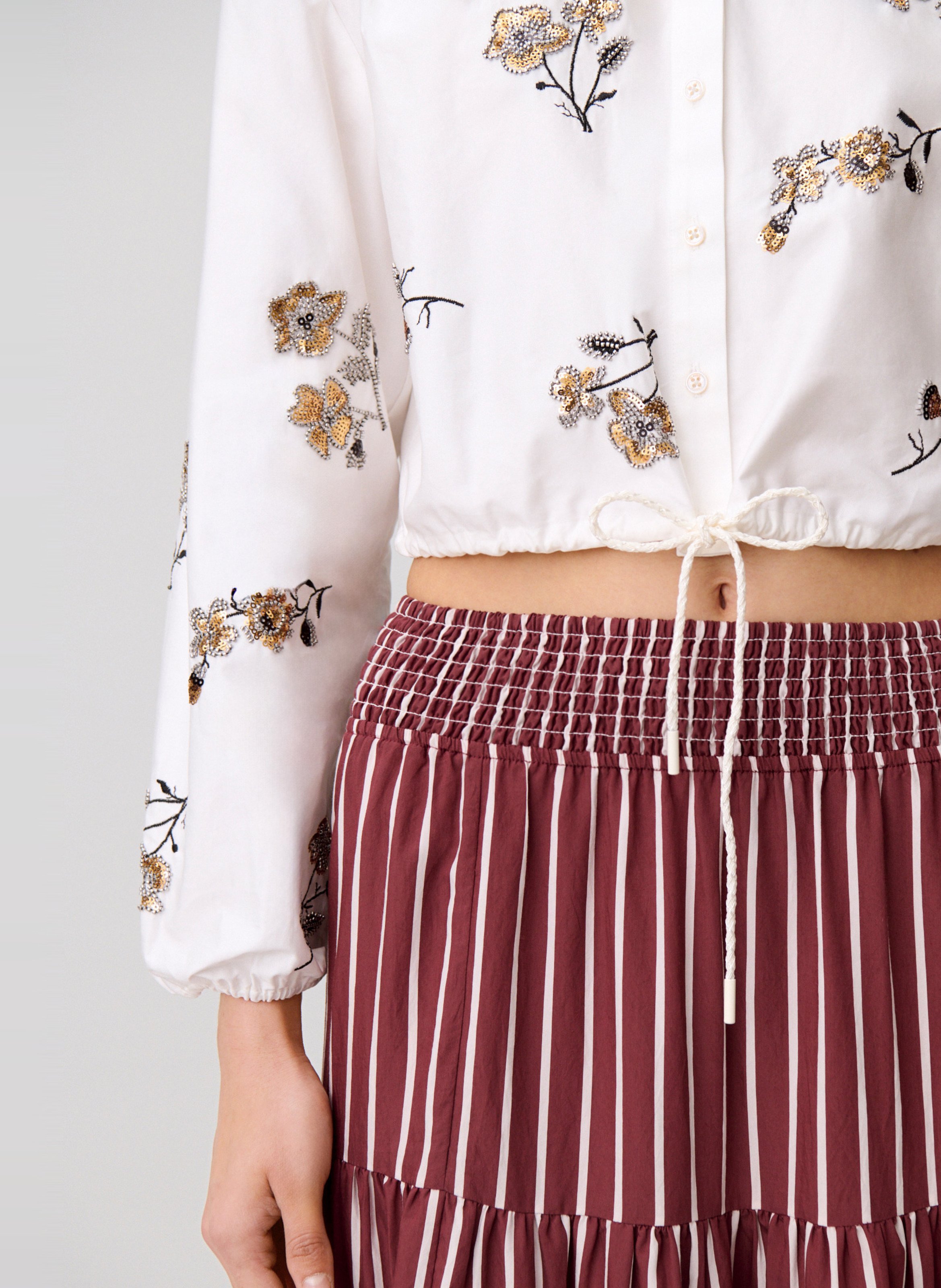 Chemise oversize col classique en coton brodé CLAUDIE PIERLOT Beige