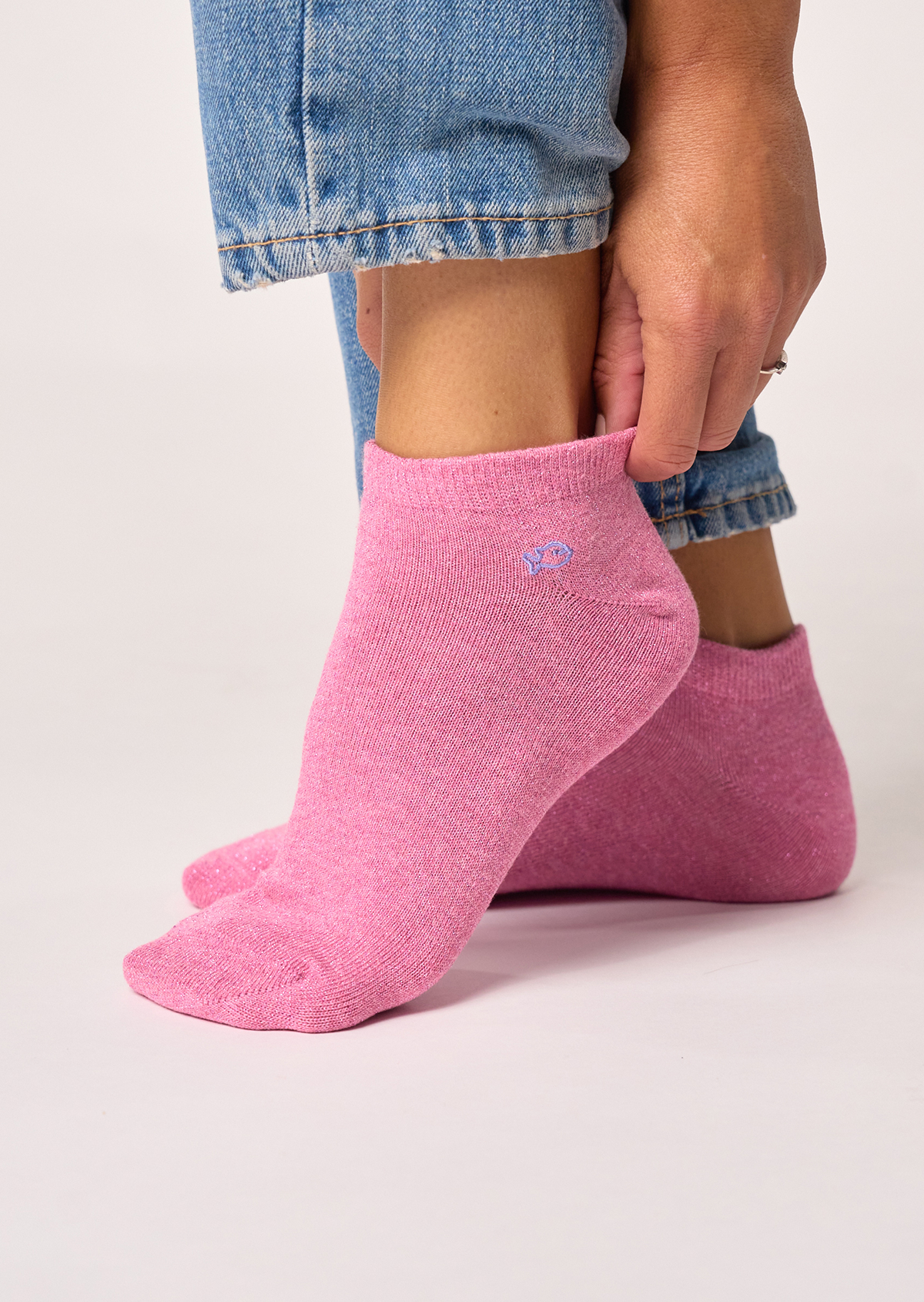 Socquettes pailletées en coton peigné unies BILLYBELT Rose