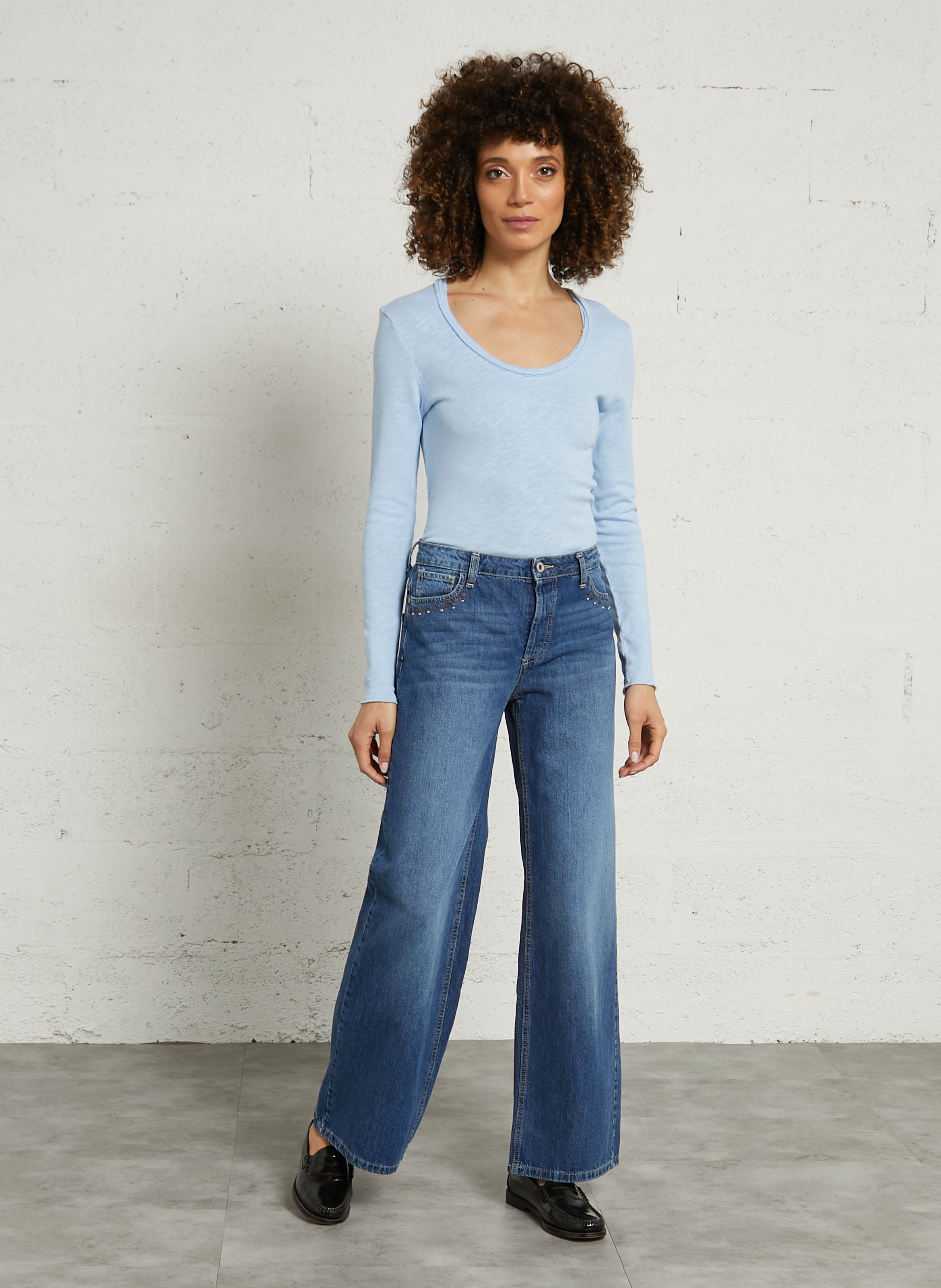 Tee-shirt droit col rond en coton sonoma Bleu