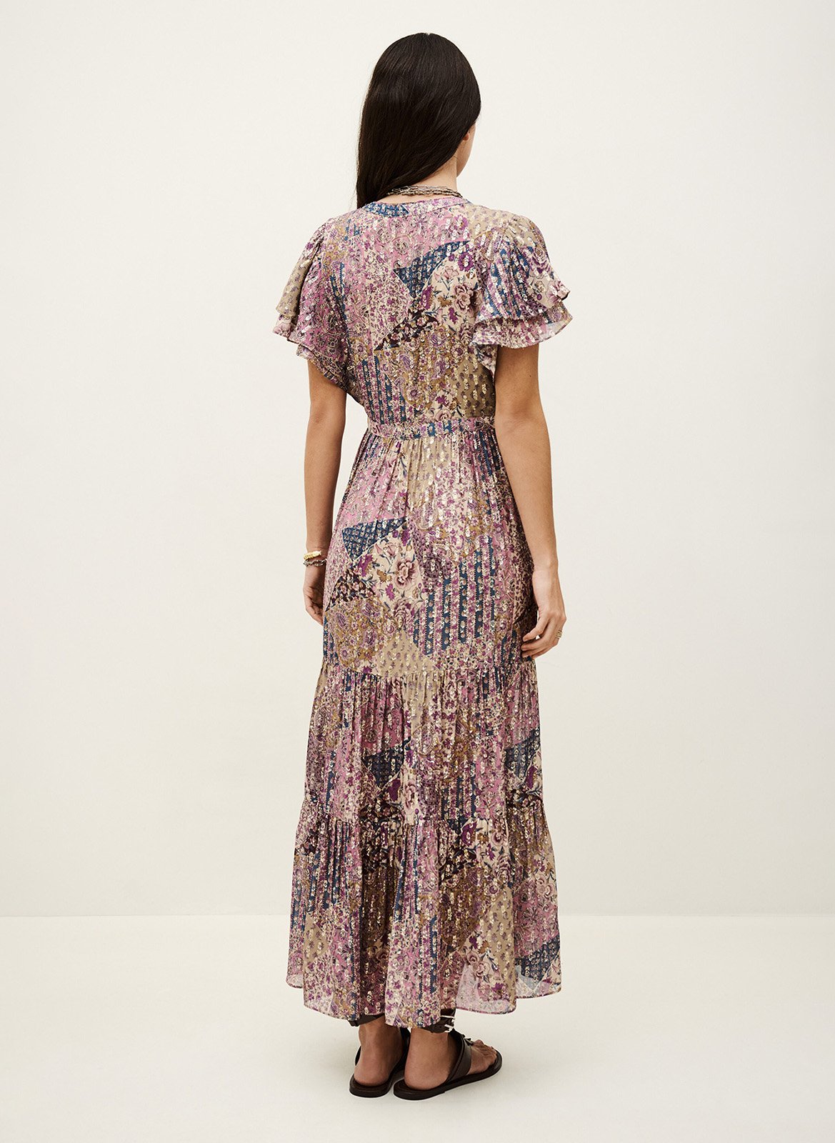 Robe longue col v imprimée pareta BA&SH Rose