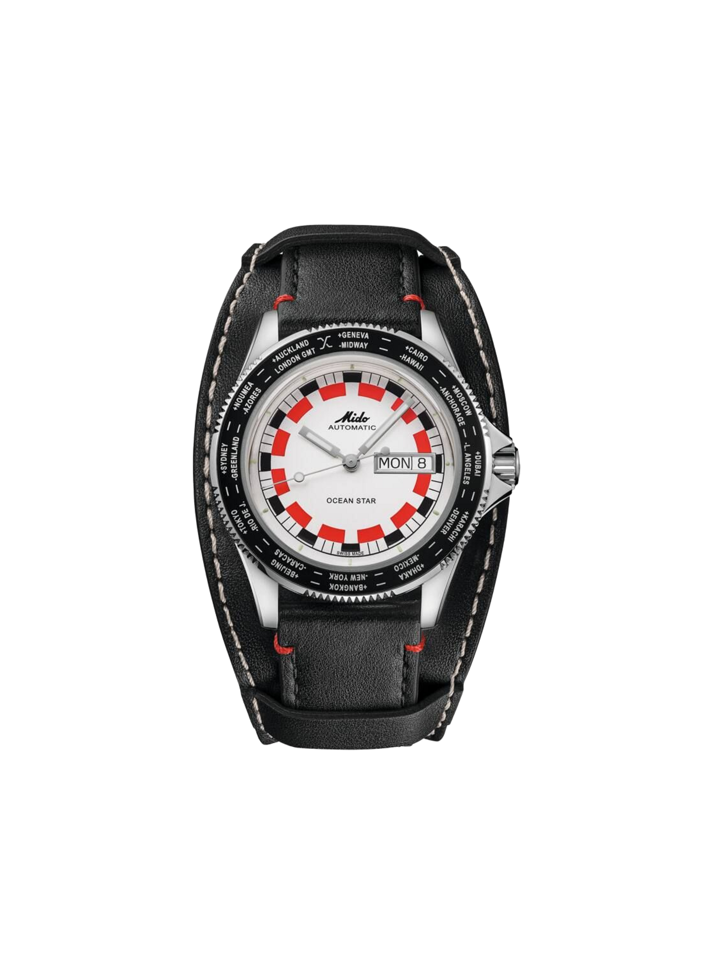 Montre analogique Ocean Star en cuir de bovin MIDO Argent