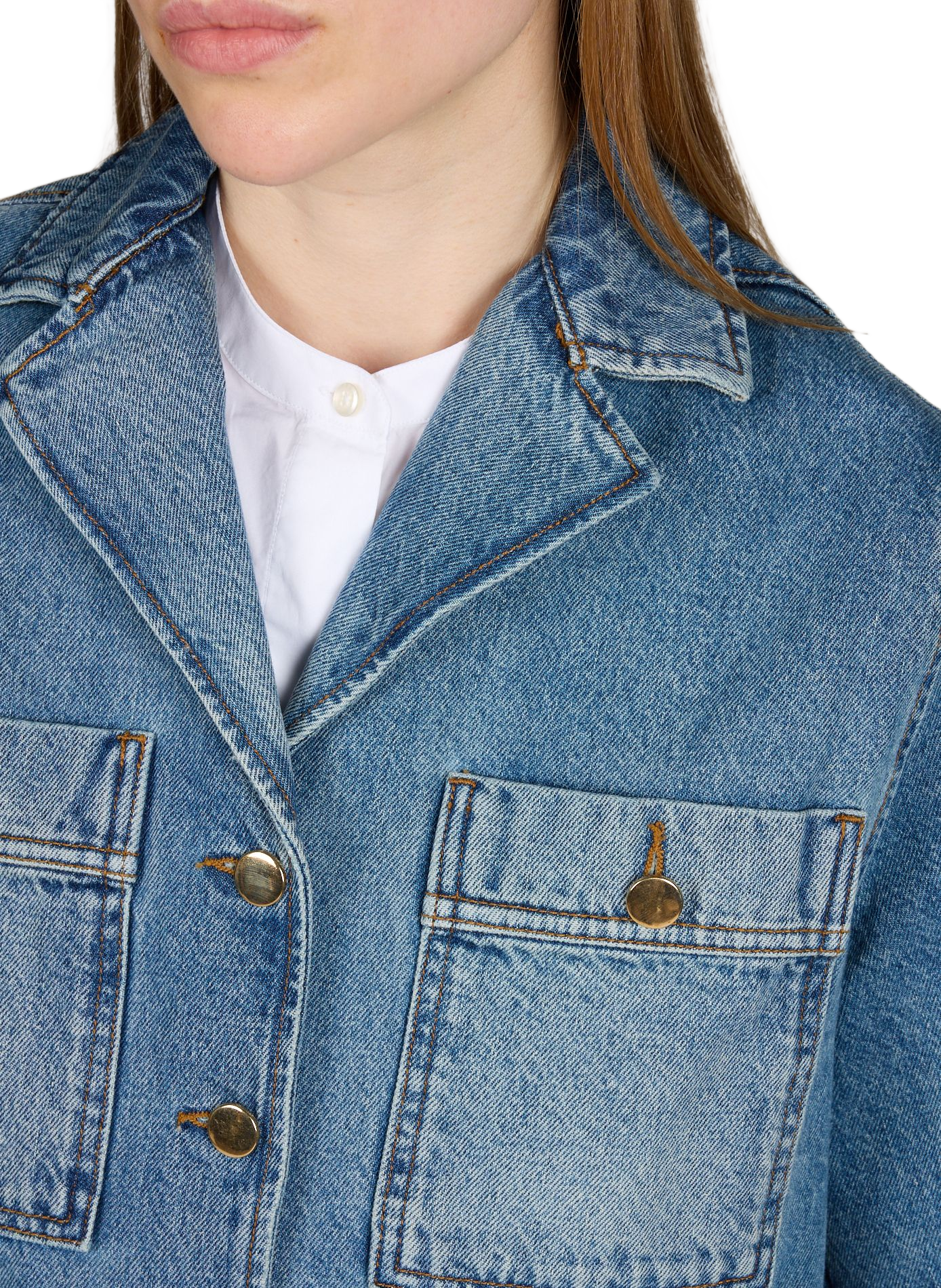 Top de manga corta Enna de mezclilla de algodón OFFICINE GENERALE Azul