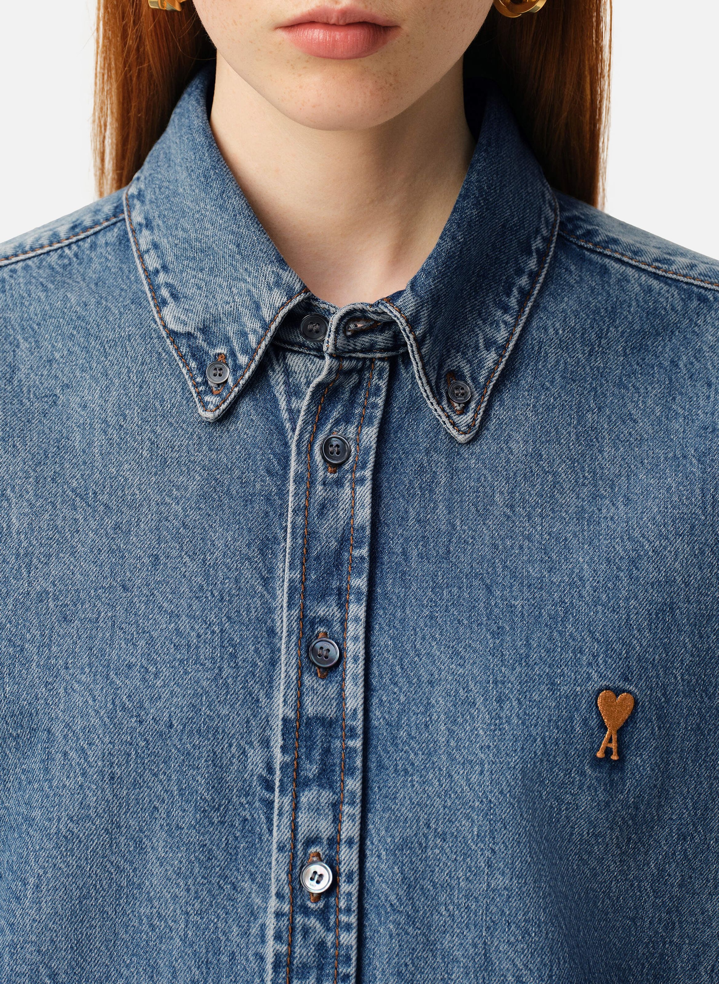 Chemise col boutonné ami de coeur en coton unisexe AMI PARIS Bleu