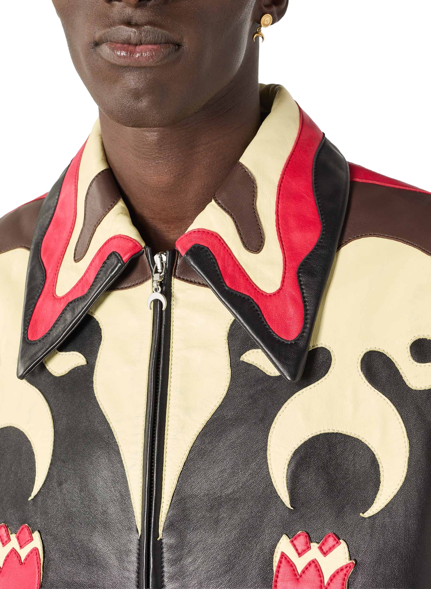 Blouson en cuir à patchs fleuris unisexe MARINE SERRE Noir