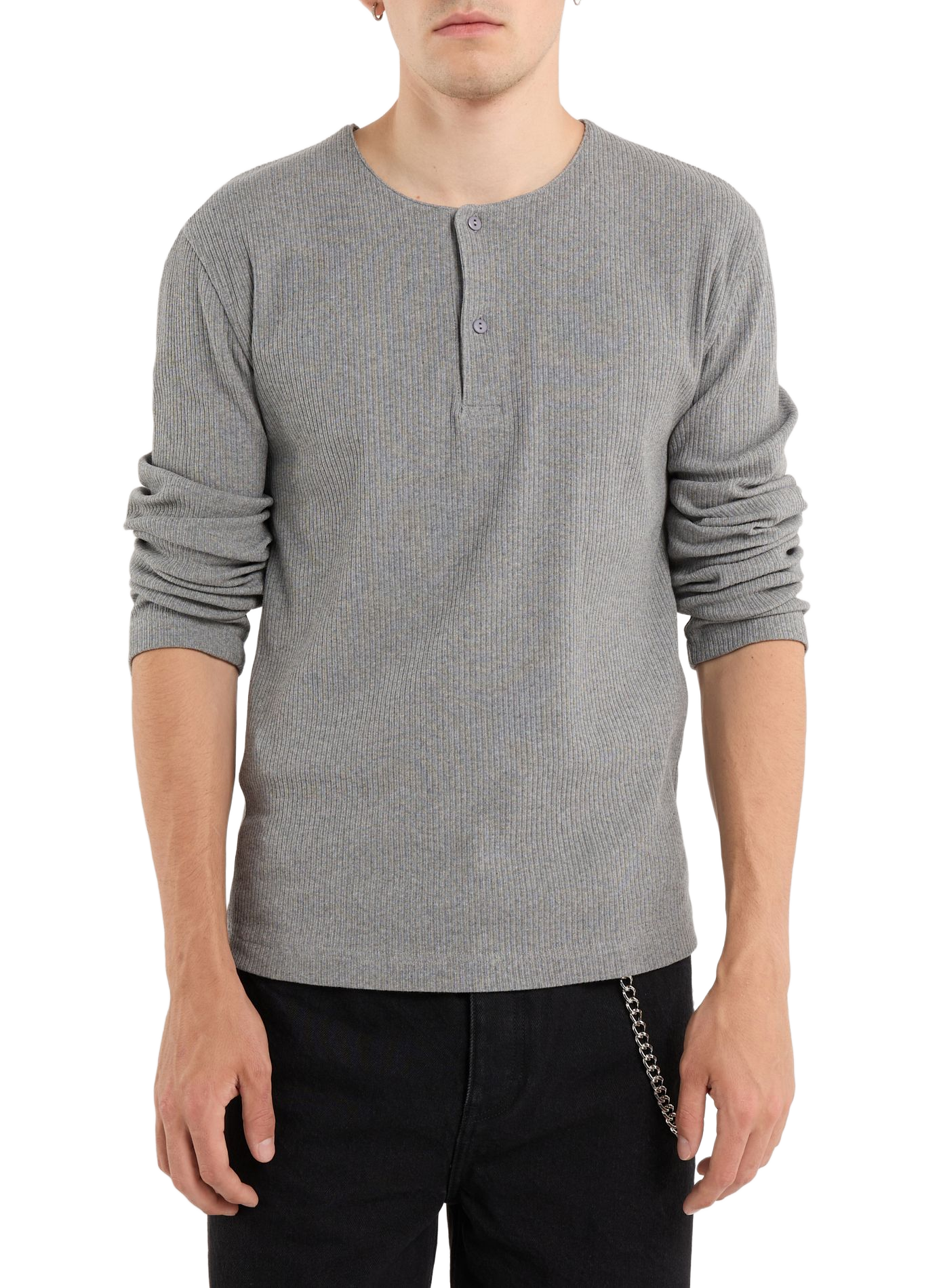 Geripptes Henley-T-Shirt aus Baumwolle SAISON 1865 Grau