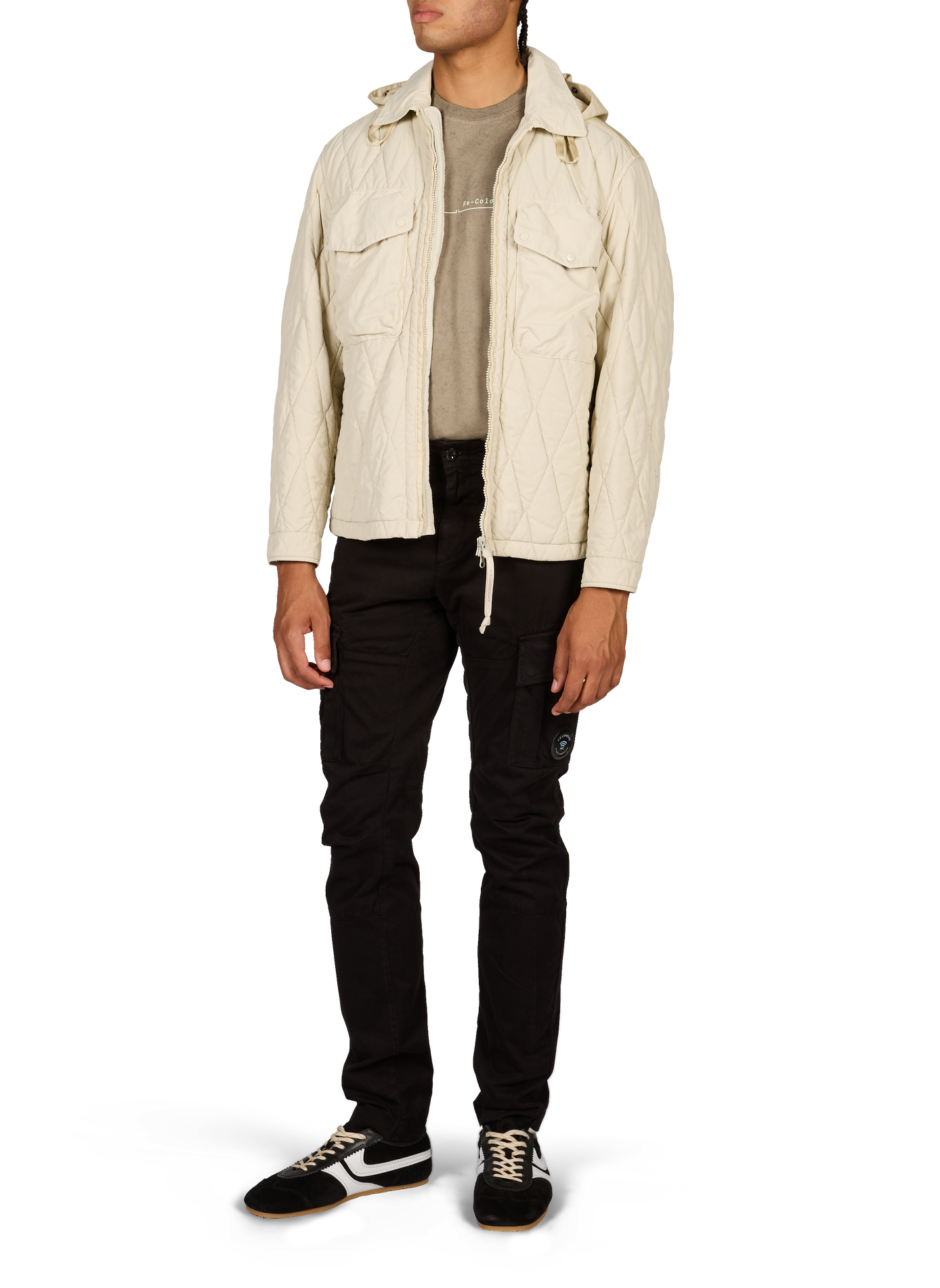 Blouson matelassé à capuche avec lunettes intégrées CP COMPANY Beige