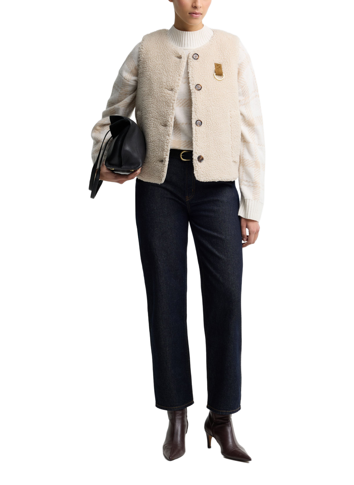 Gerader flauschiger Rundhalsausschnitt-Weste. BARBOUR Beige