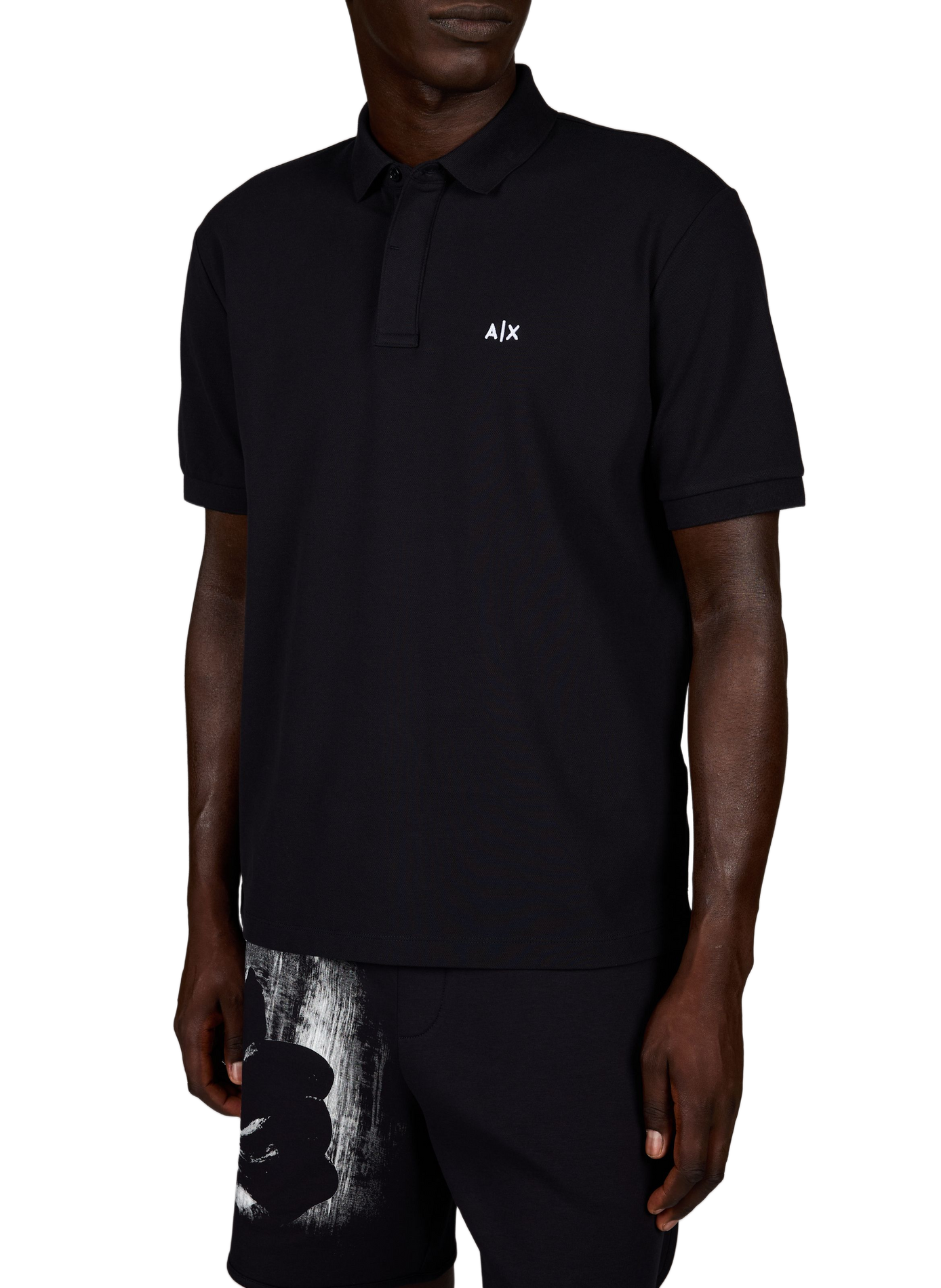 Straight polo shirt with embroidered logo in blended cotton. ARMANI EXCHANGE Blue
