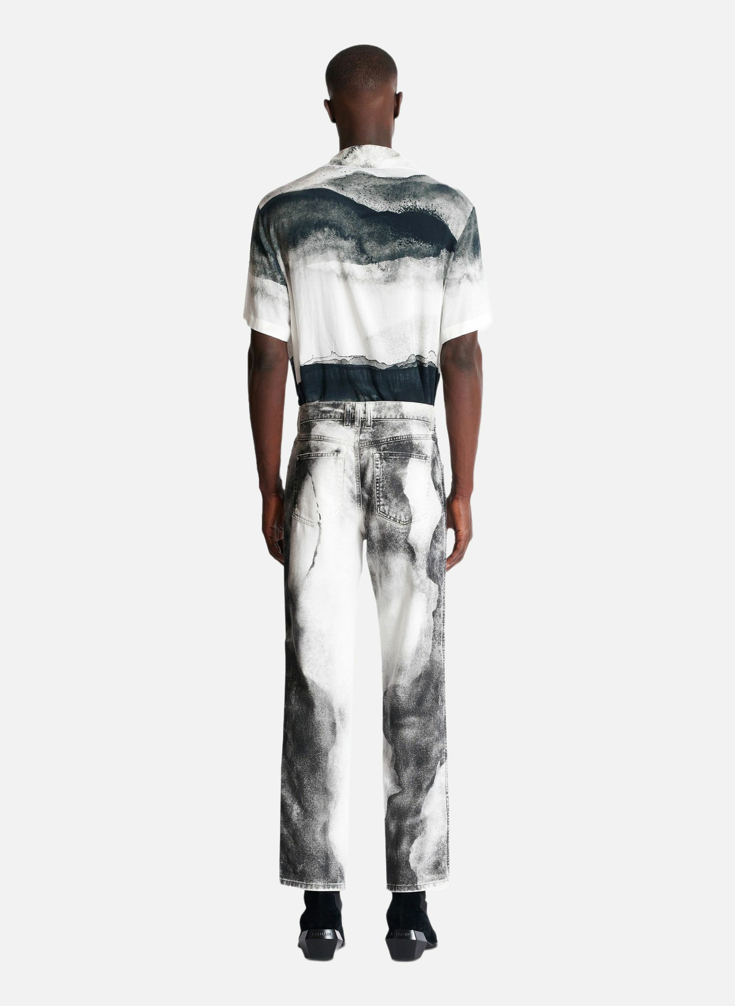 Jean regular en denim imprimé moon BALMAIN Blanc