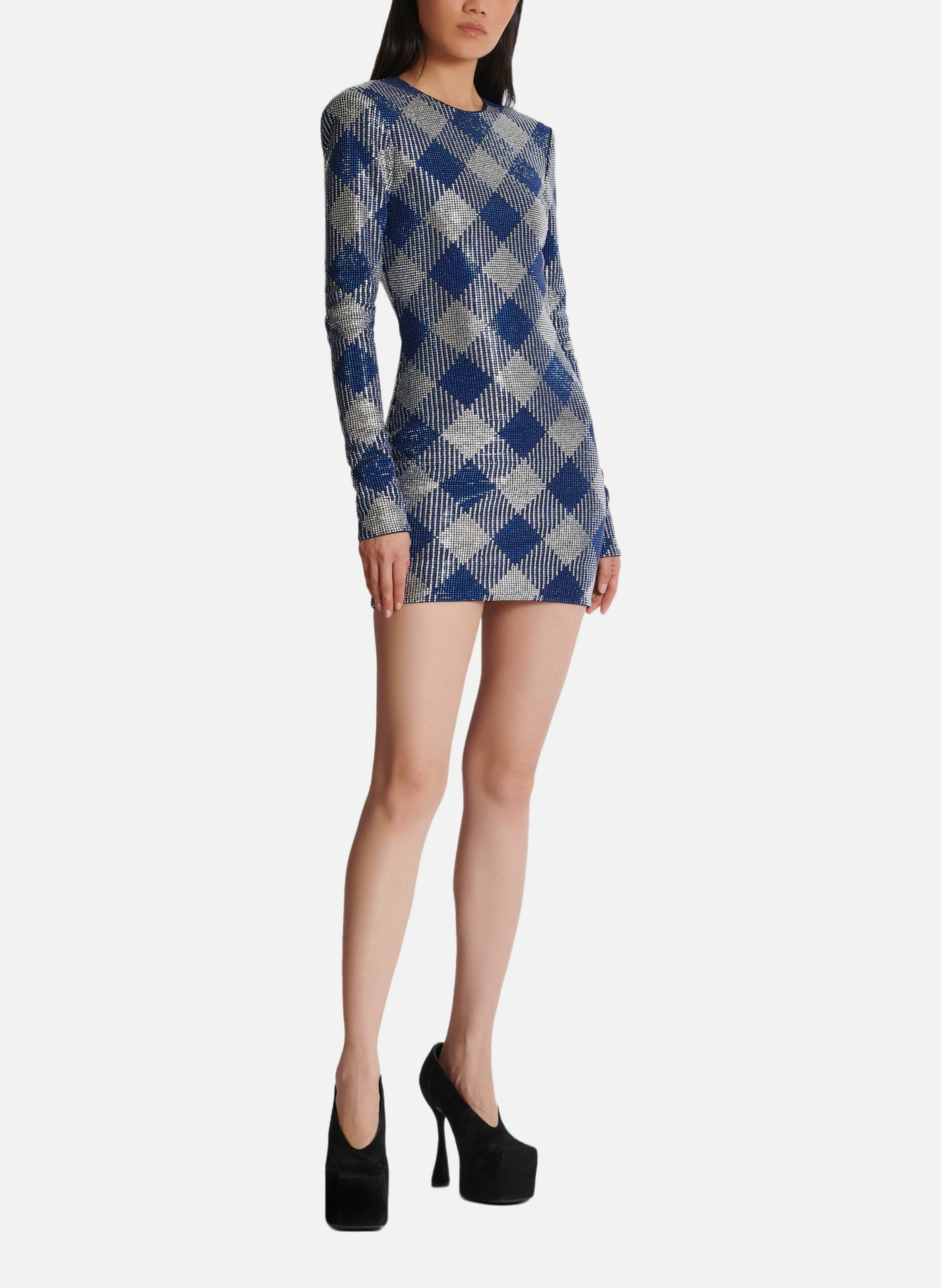 Robe en strass vichy BALMAIN Bleu