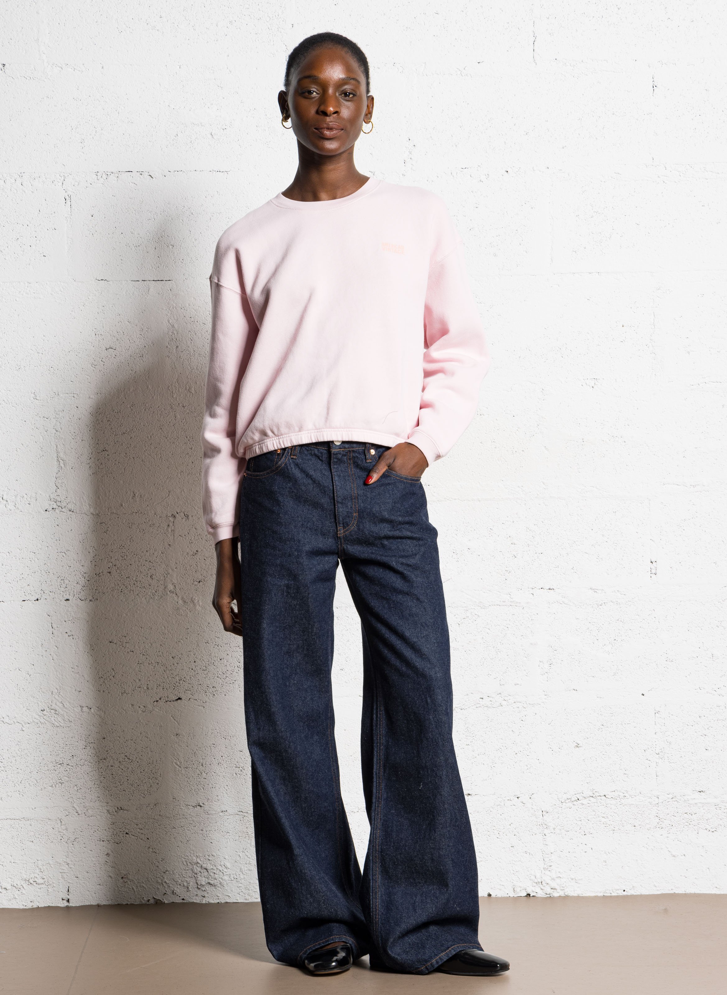 Sweat court col rond en coton mélangé izubird AMERICAN VINTAGE Rose