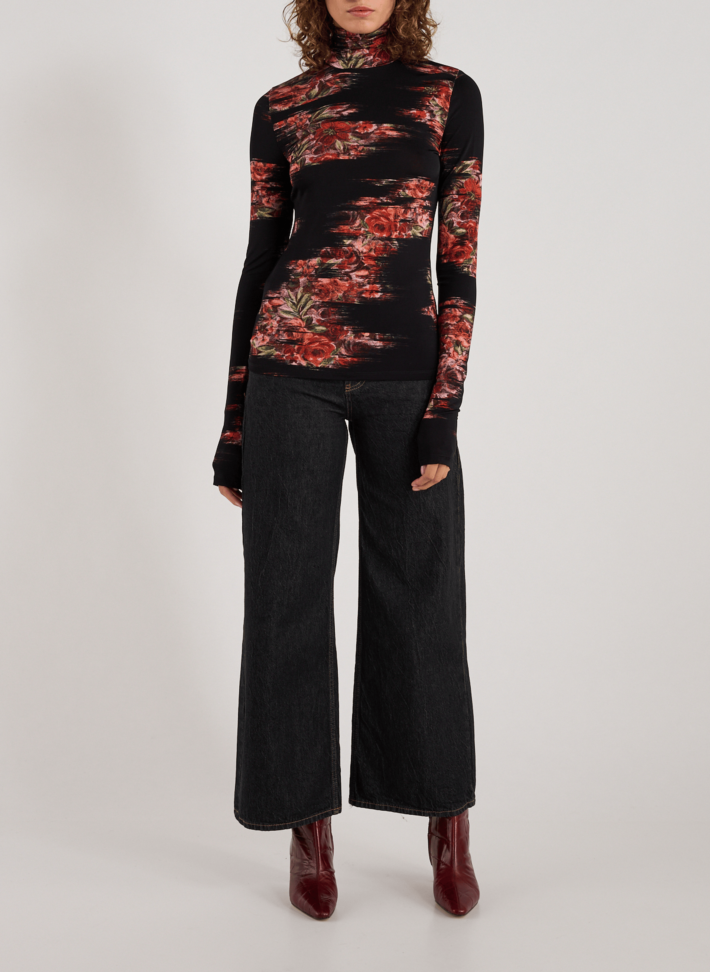 Long-sleeve turtleneck top with floral print GANNI Multicolour