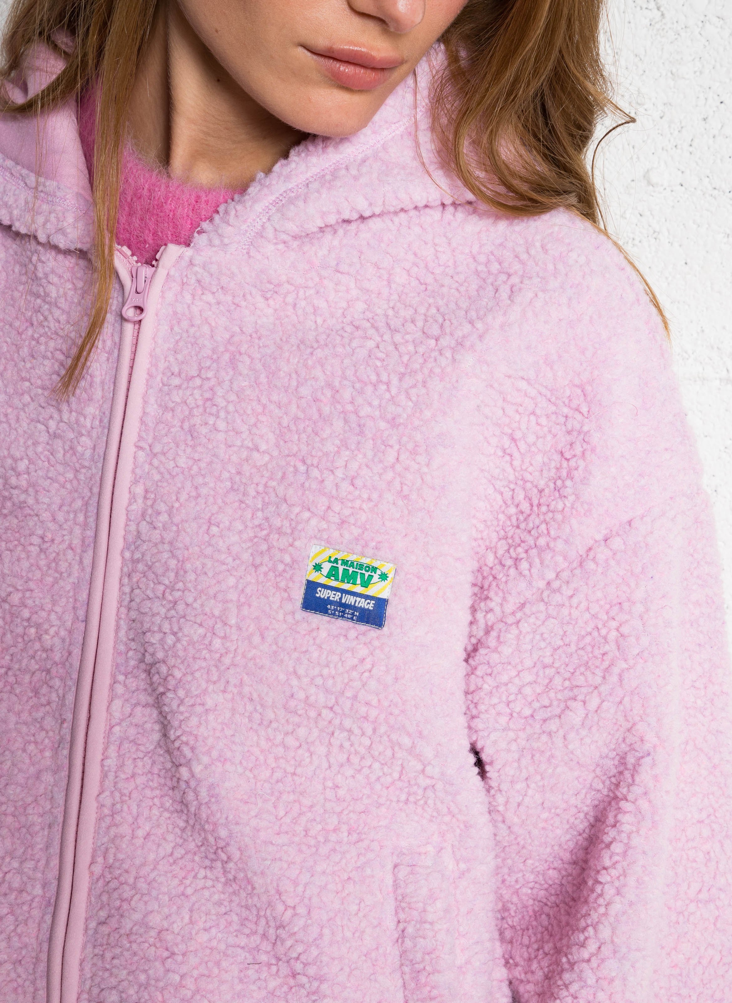Veste ample polaire à capuche hoktown AMERICAN VINTAGE Rose