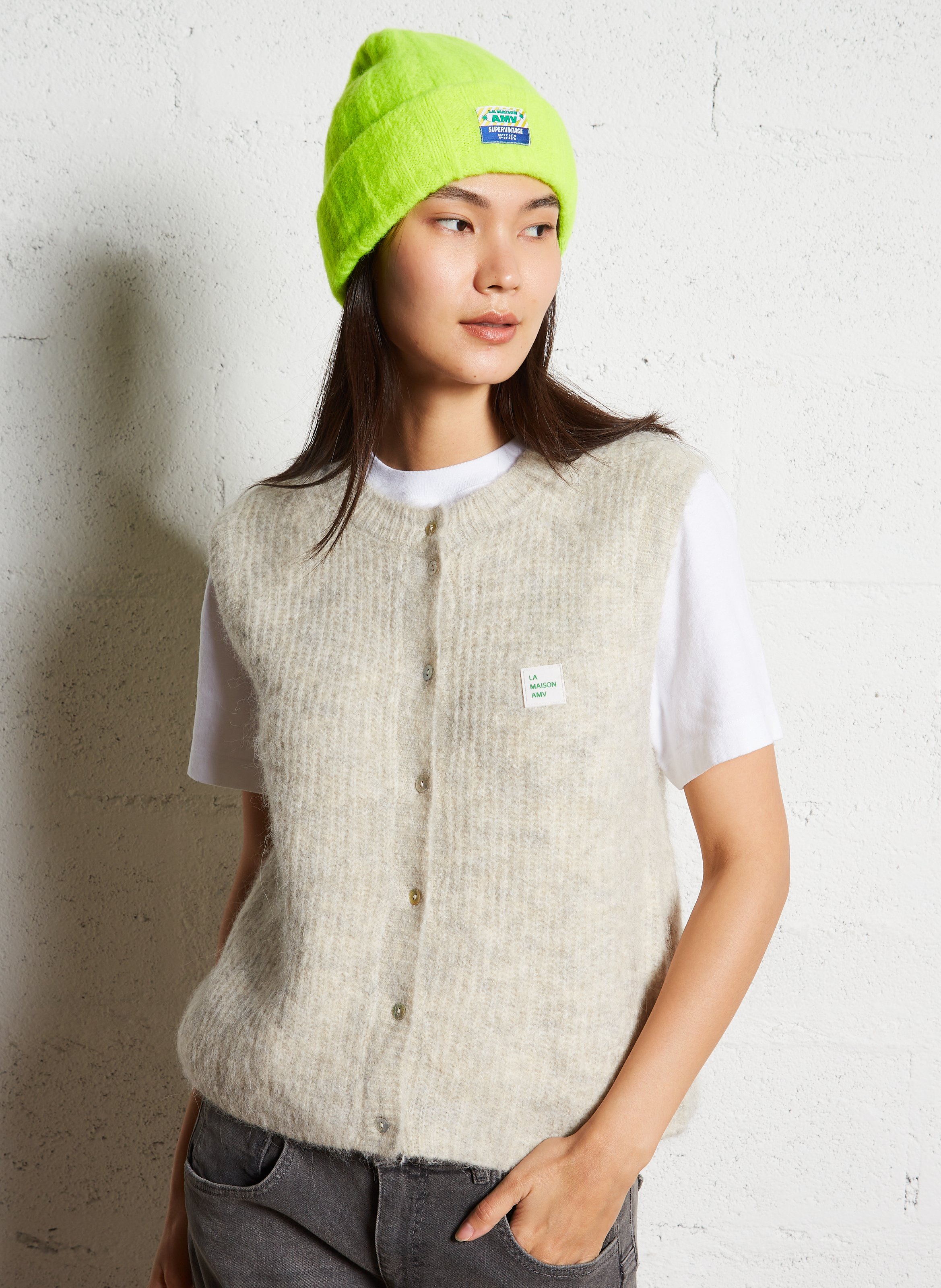 Gilet sans manches en maille duveteuse east AMERICAN VINTAGE Beige