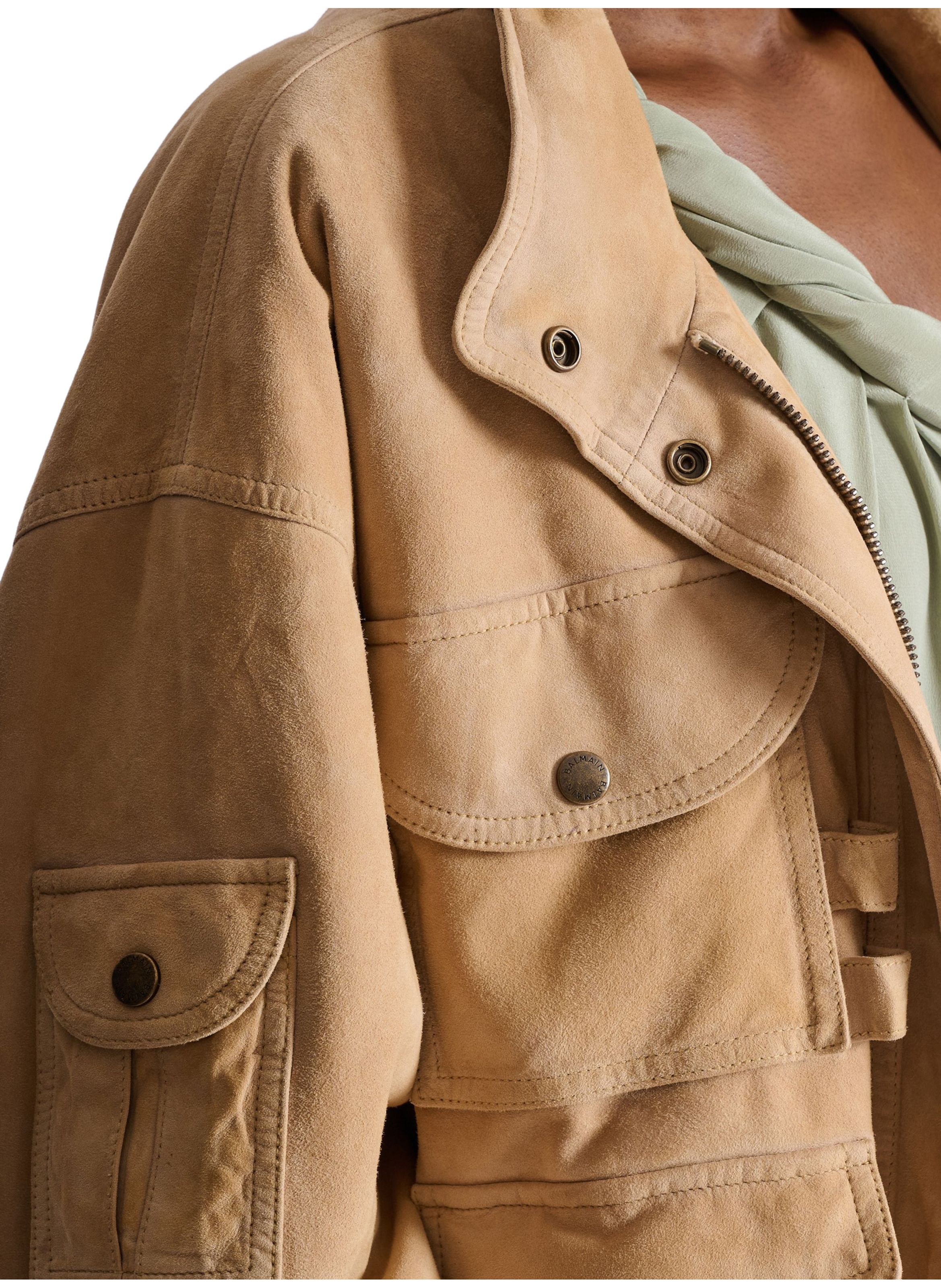 Bomber en cuir suédé BALMAIN Beige