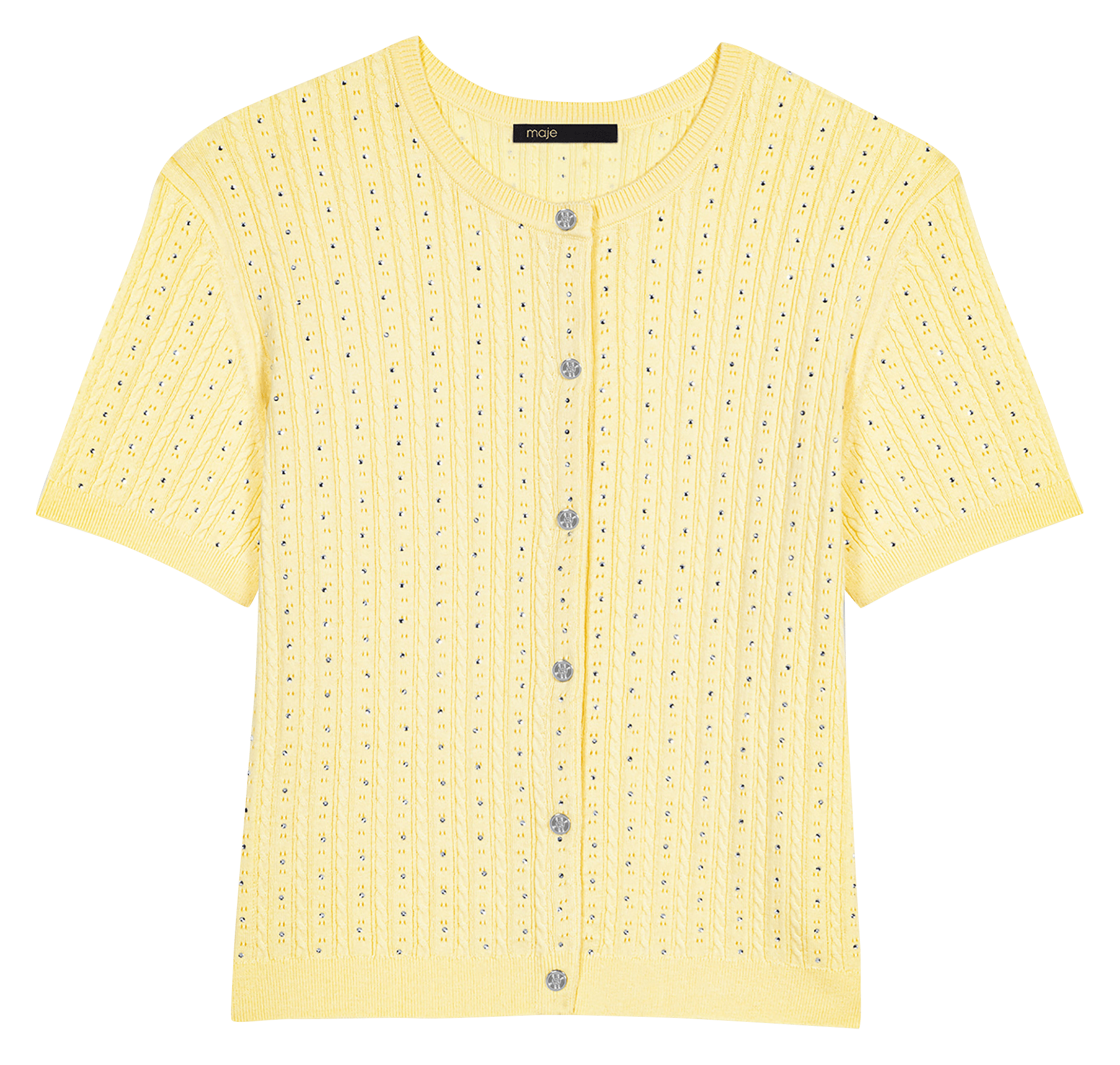 Cardigan droit col rond en coton mélangé MAJE Jaune