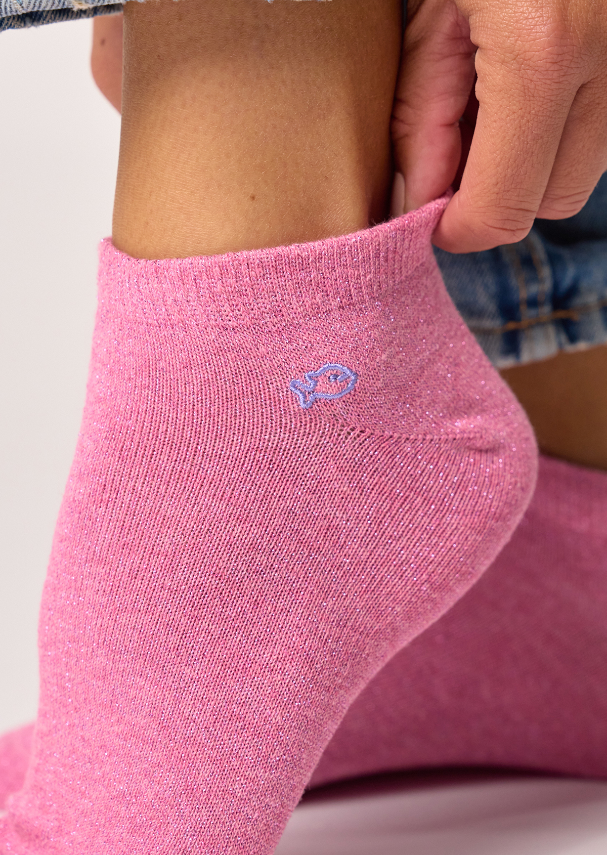 Socquettes pailletées en coton peigné unies BILLYBELT Rose