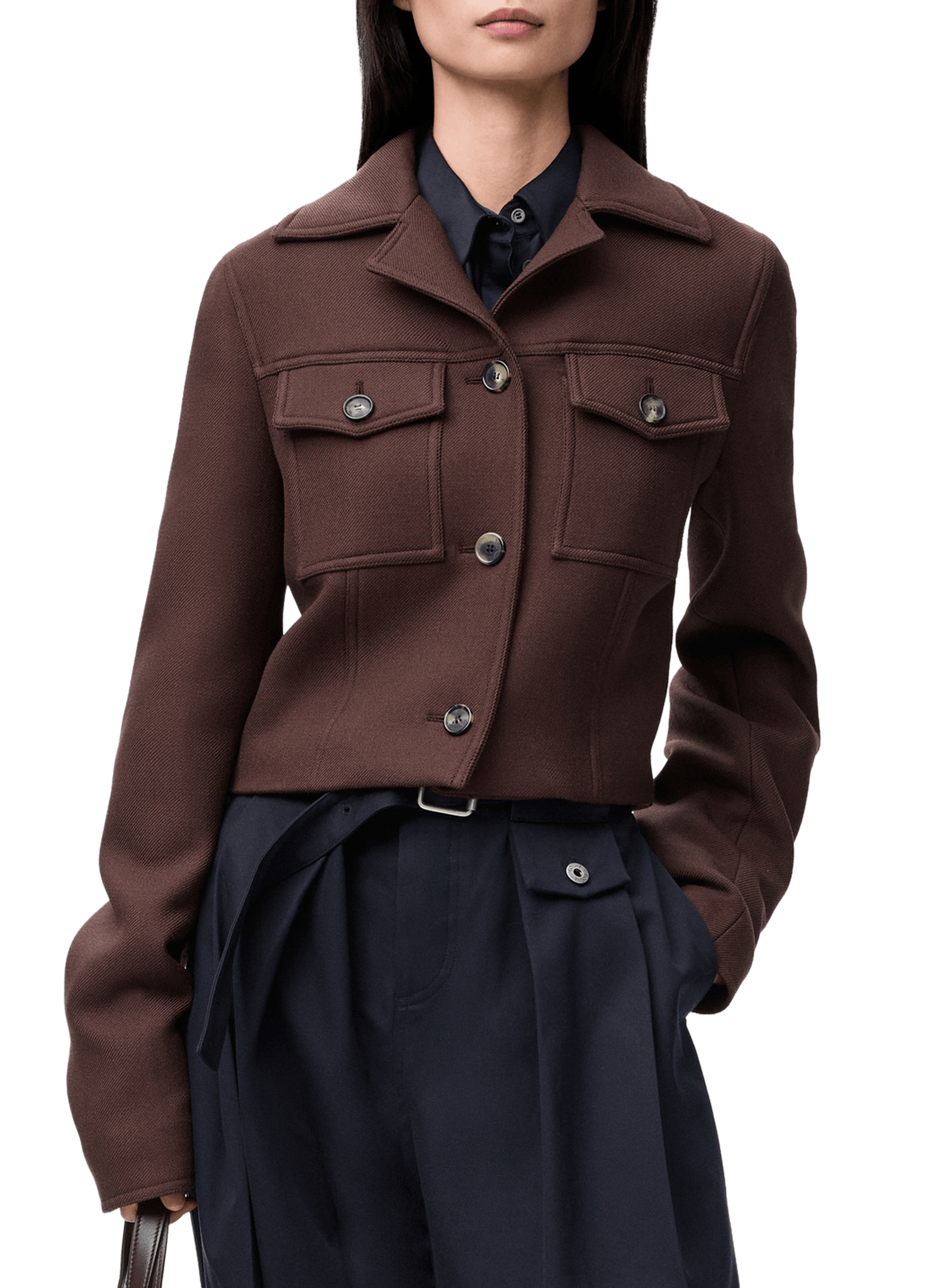 Veste courte droite en laine LOEWE Marron