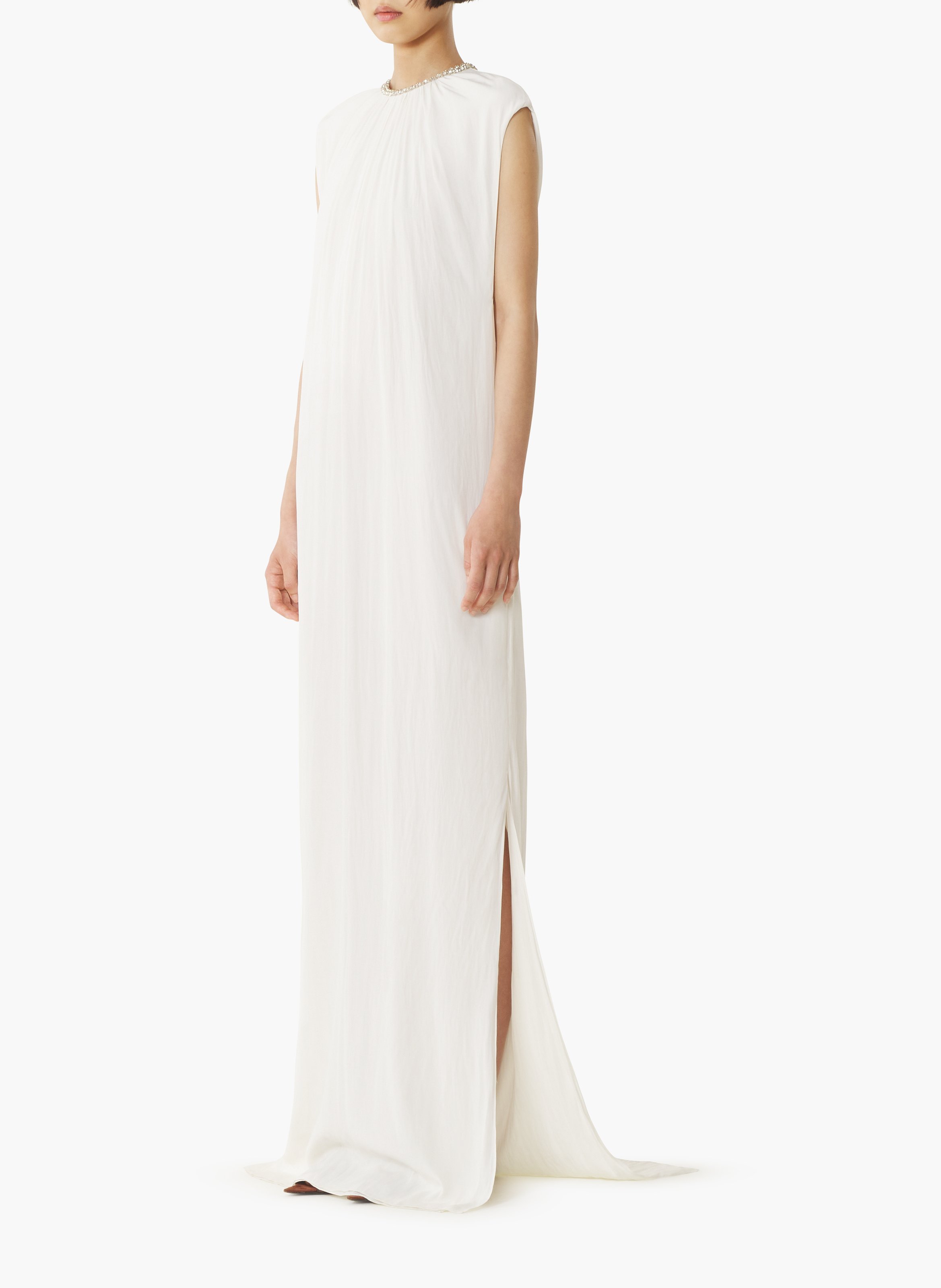 Robe brodée en charmeuse LANVIN Blanc