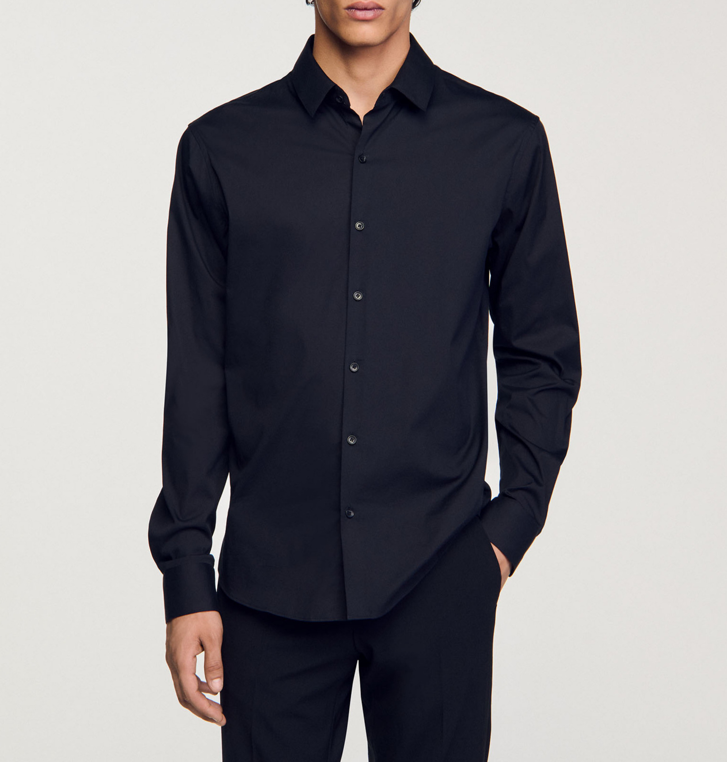 Chemise slim-fit en coton stretch SANDRO Noir
