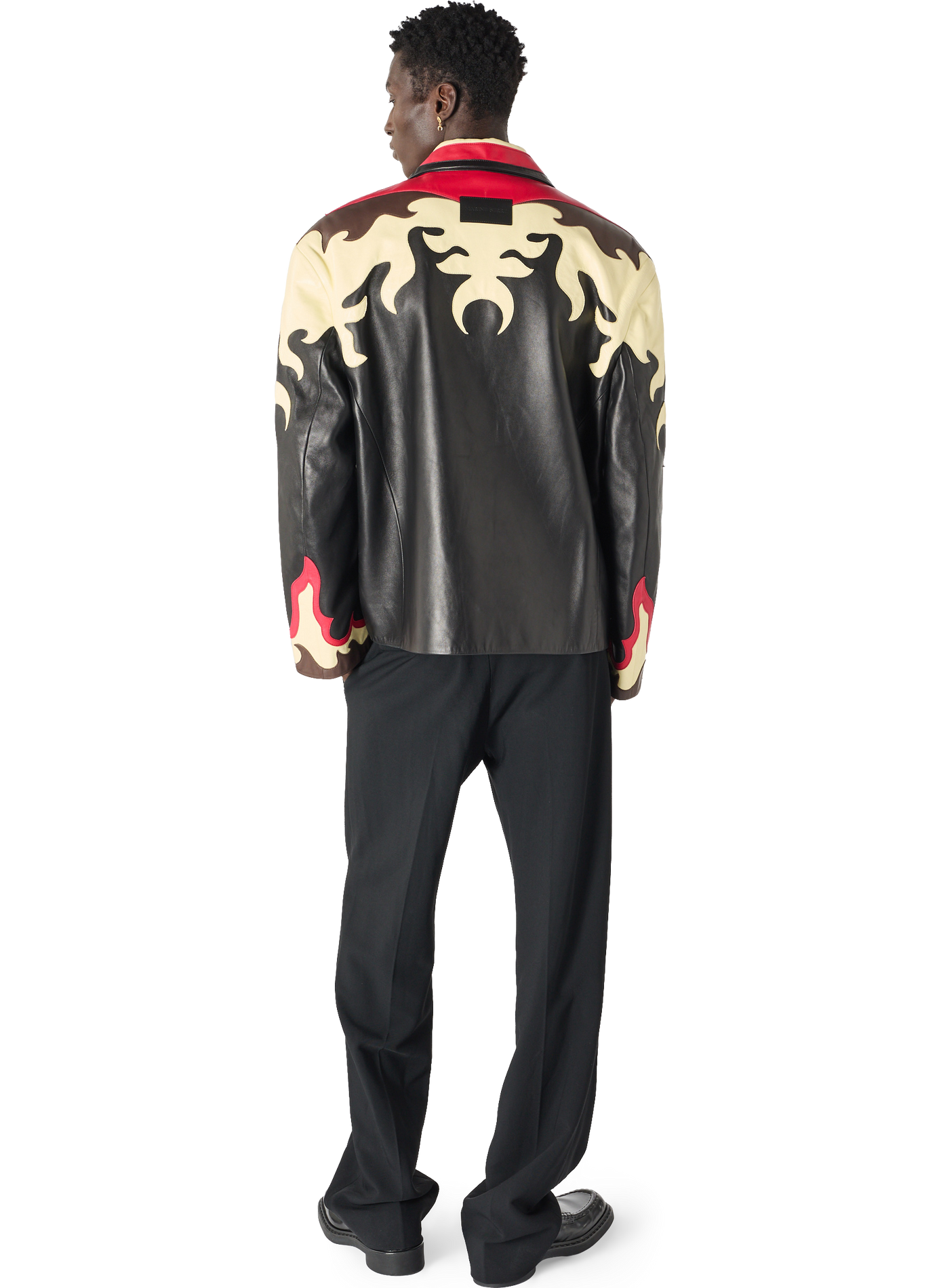 Blouson en cuir à patchs fleuris unisexe MARINE SERRE Noir