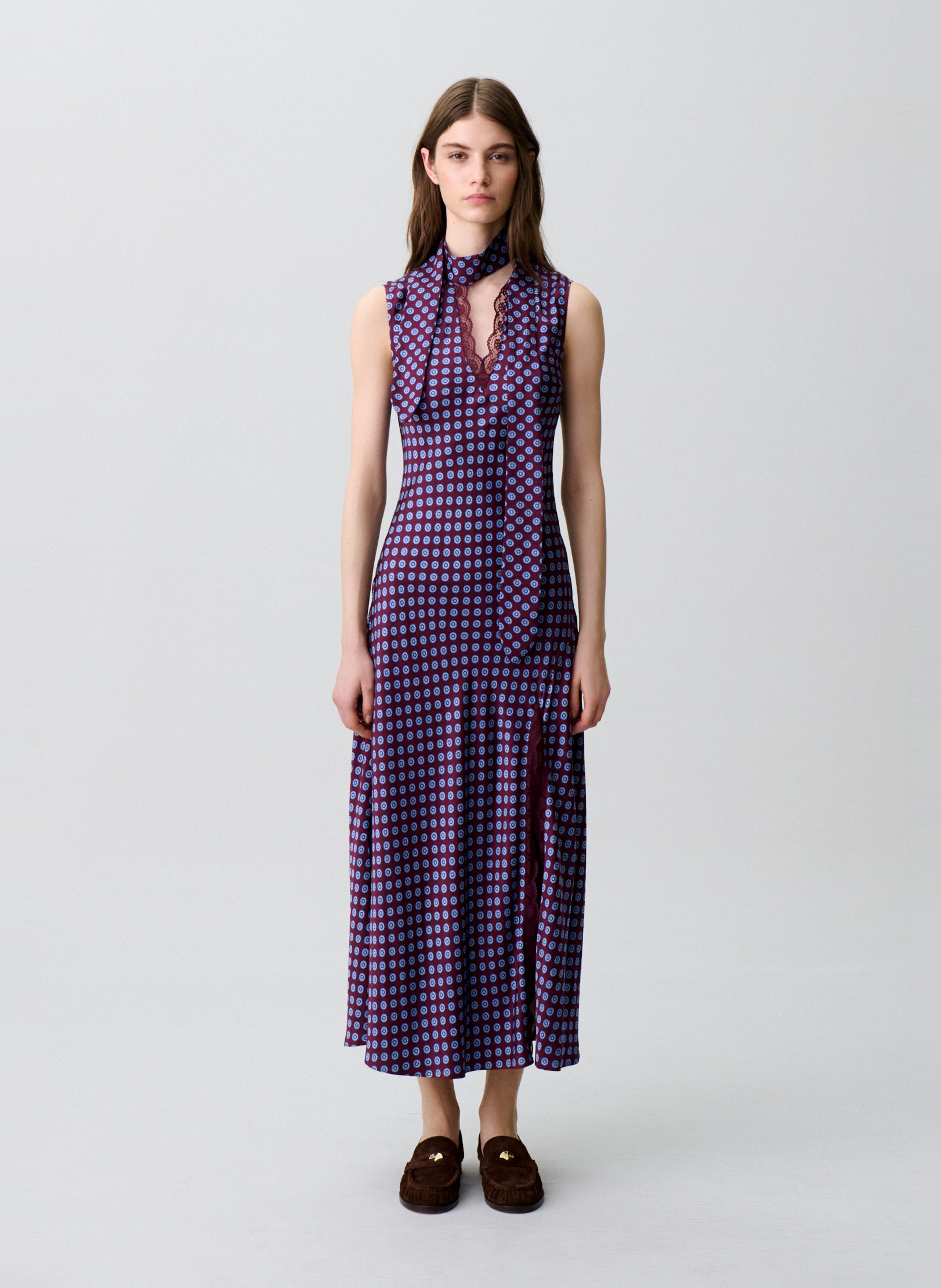 Robe longue imprimée col lavallière CLAUDIE PIERLOT Rouge