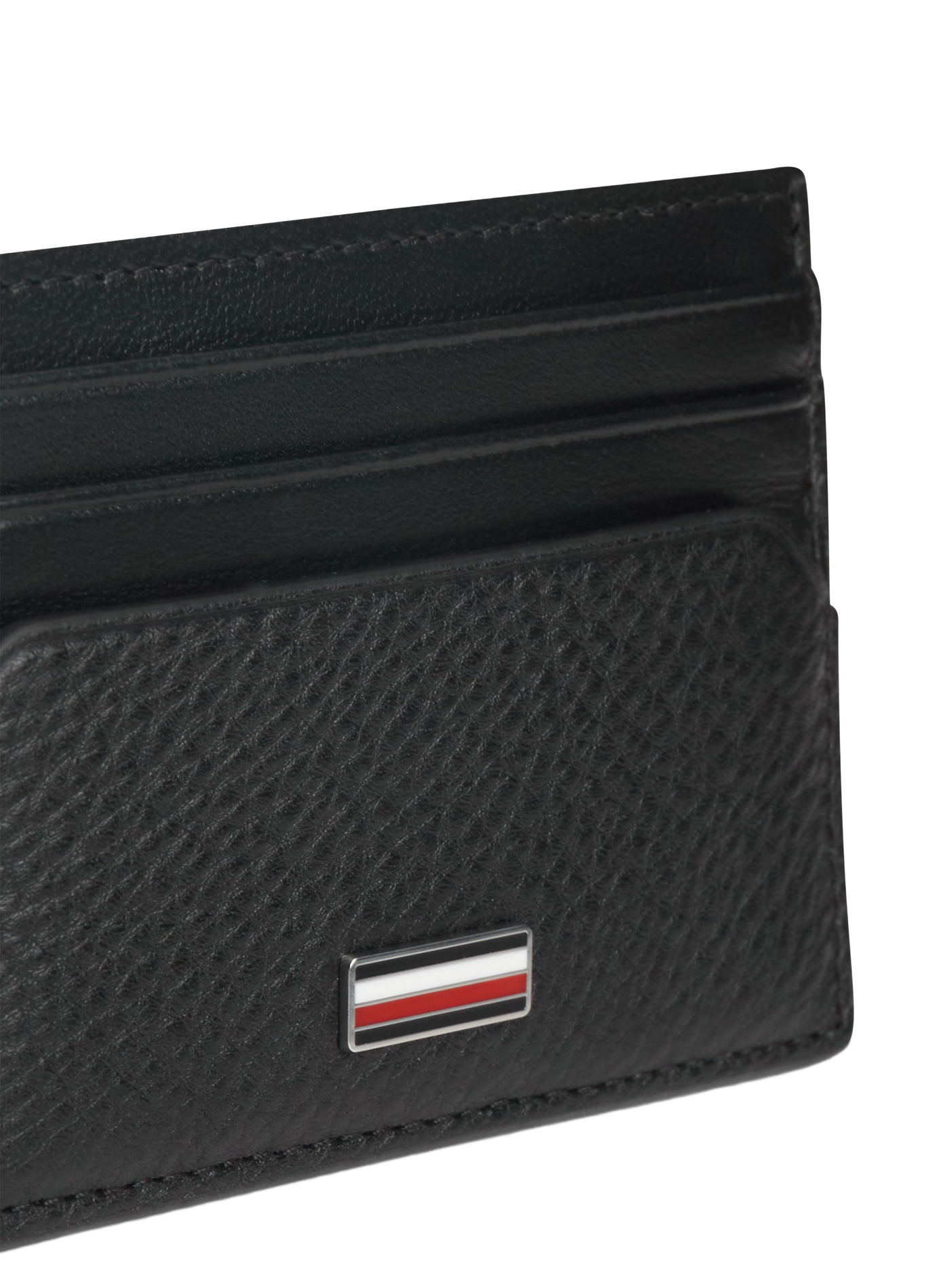 Textured leather card holder with metallic logo TOMMY HILFIGER Black