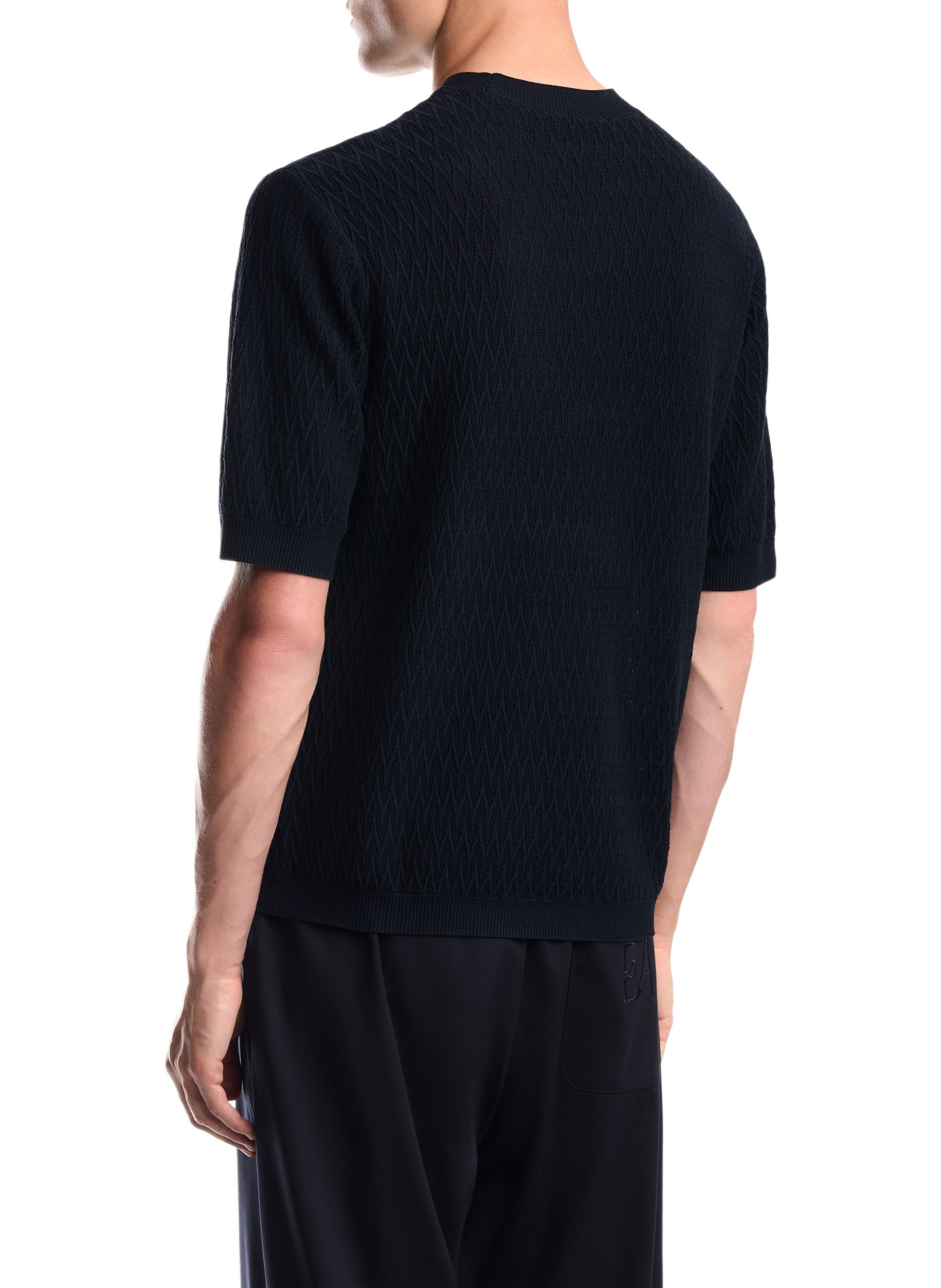 Short-sleeved chevron knit cotton sweater EMPORIO ARMANI Blue