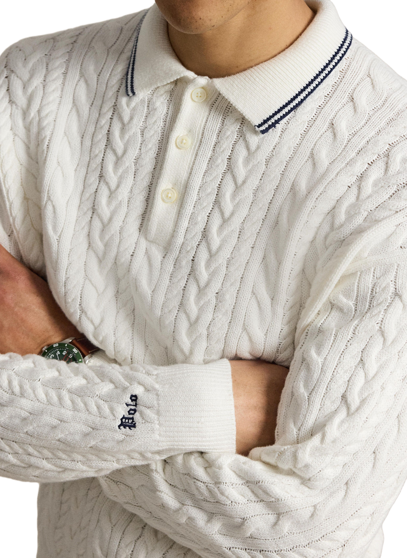 Polo collar sweater in twisted cotton and linen knit POLO RALPH LAUREN Beige