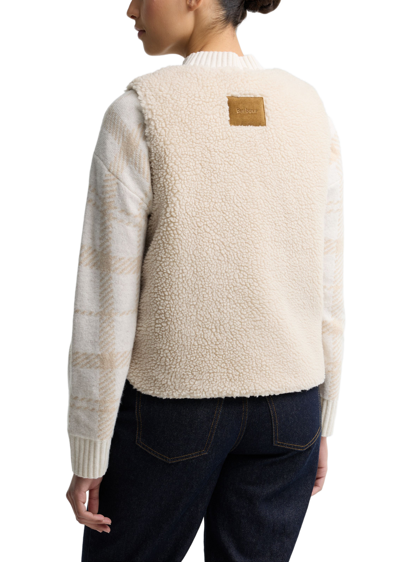 Gerader flauschiger Rundhalsausschnitt-Weste. BARBOUR Beige