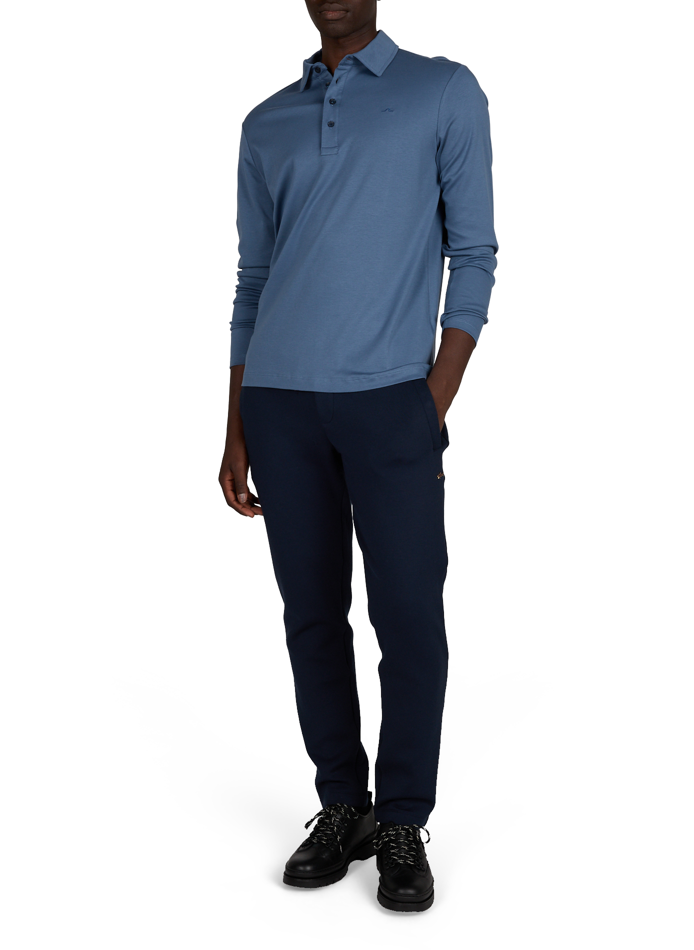 Straight fit long-sleeved cotton polo PAUL & SHARK Blue