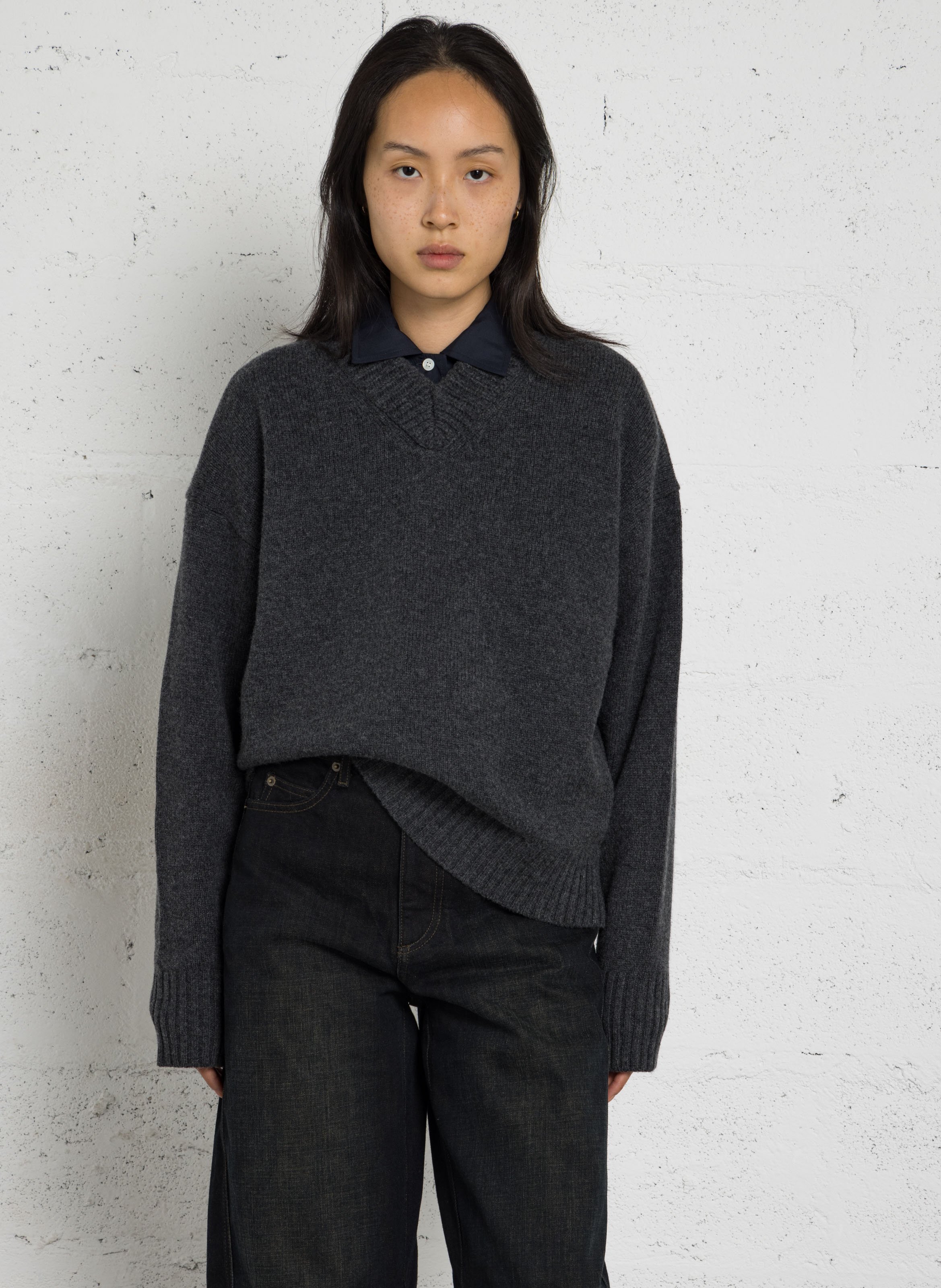 Pull oversize col v en laine julie SOEUR Gris