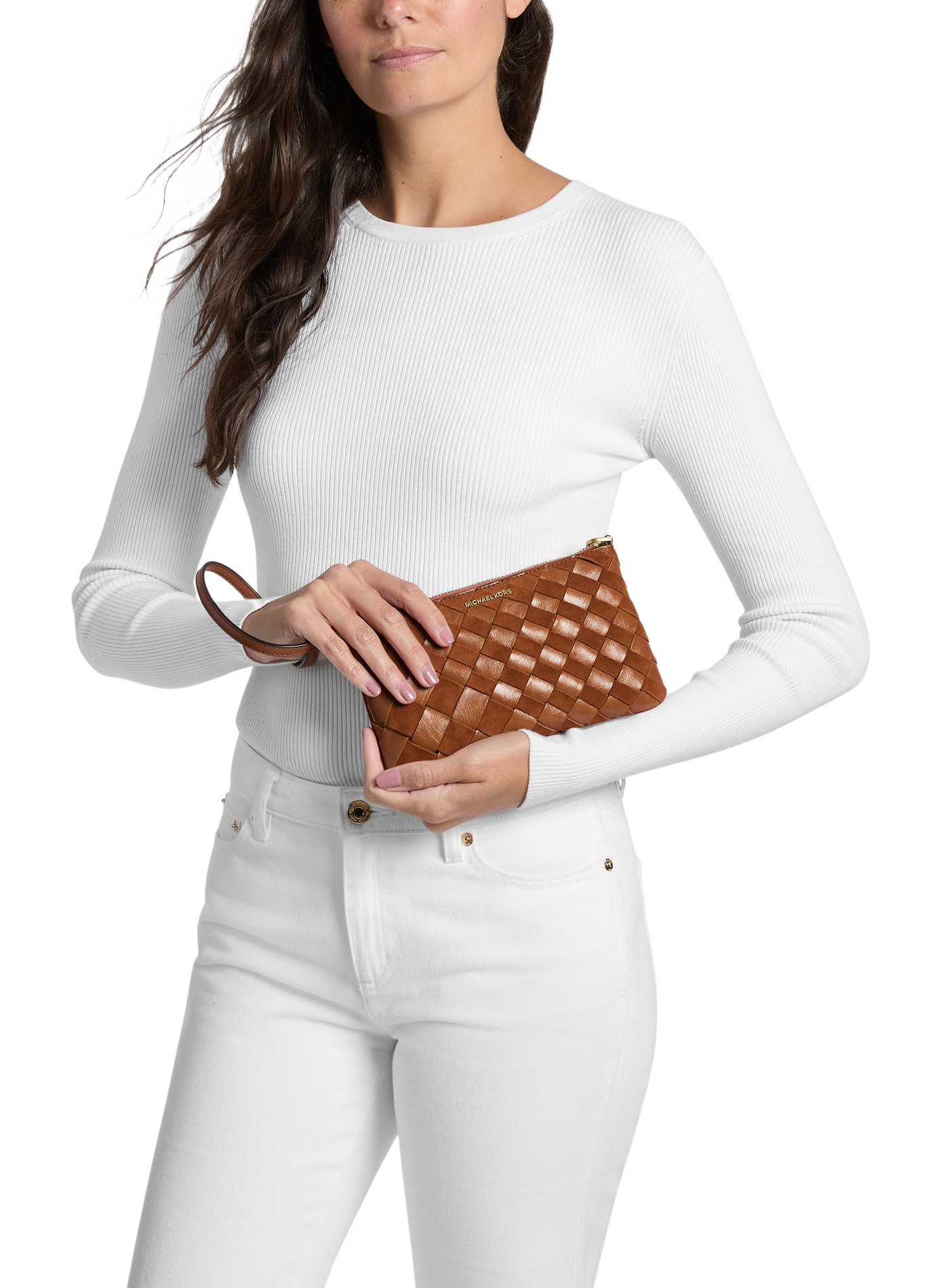Clutch mit Riemen aus geflochtenem Leder MICHAEL KORS Braun