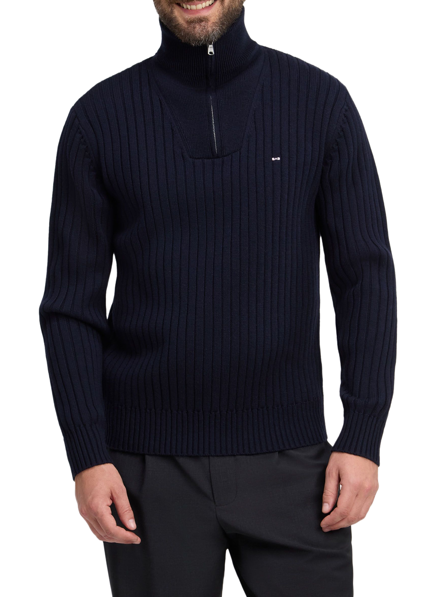 Pull slim col montant zippé en coton EDEN PARK Blue