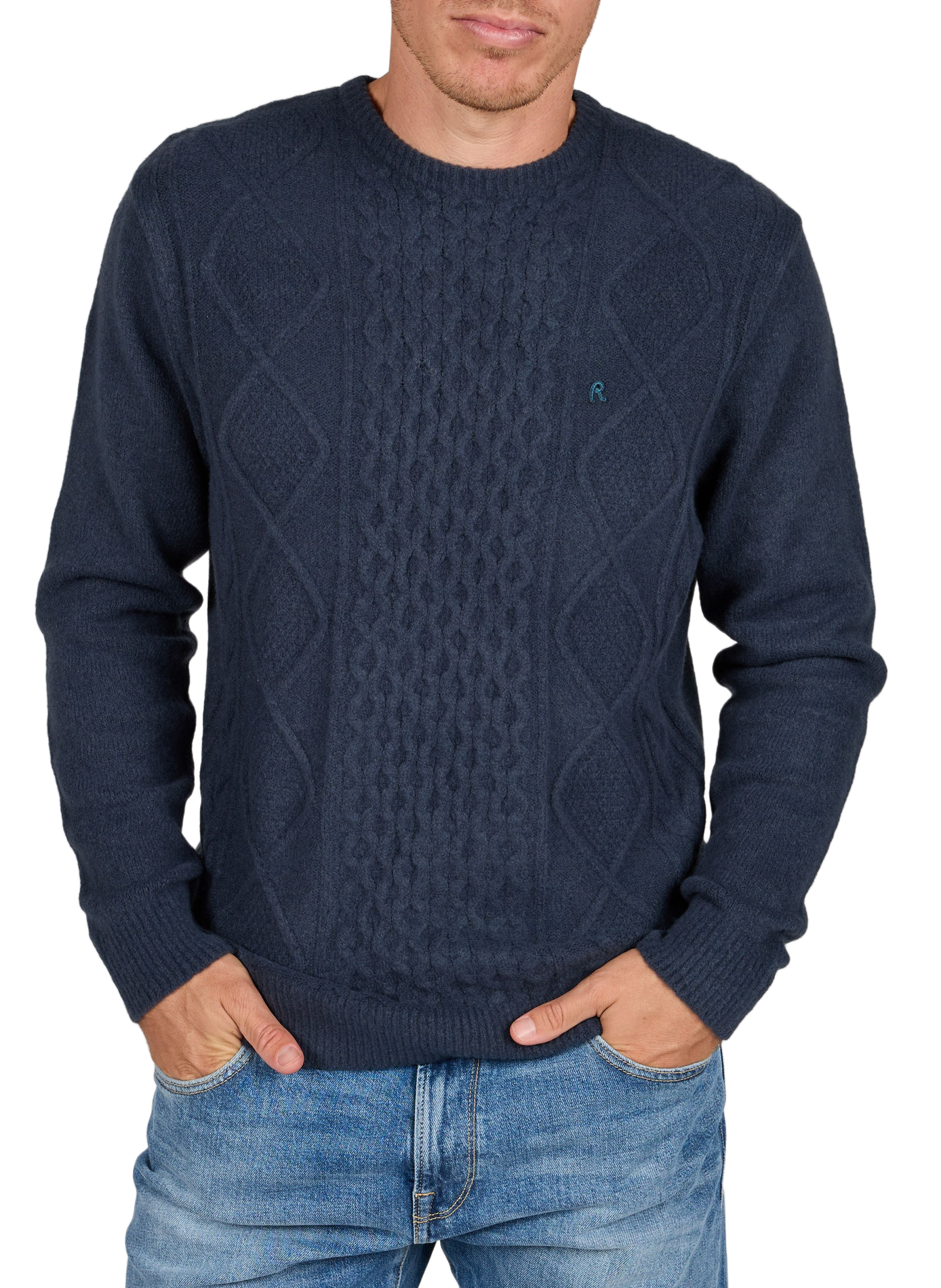 Runder gerader Pullover in Uni-Farbe REPLAY Blau