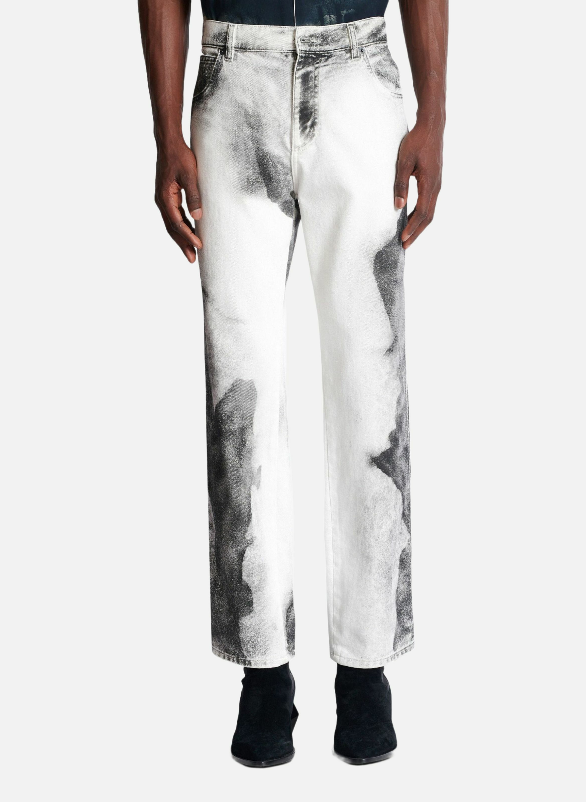Jean regular en denim imprimé moon BALMAIN Blanc