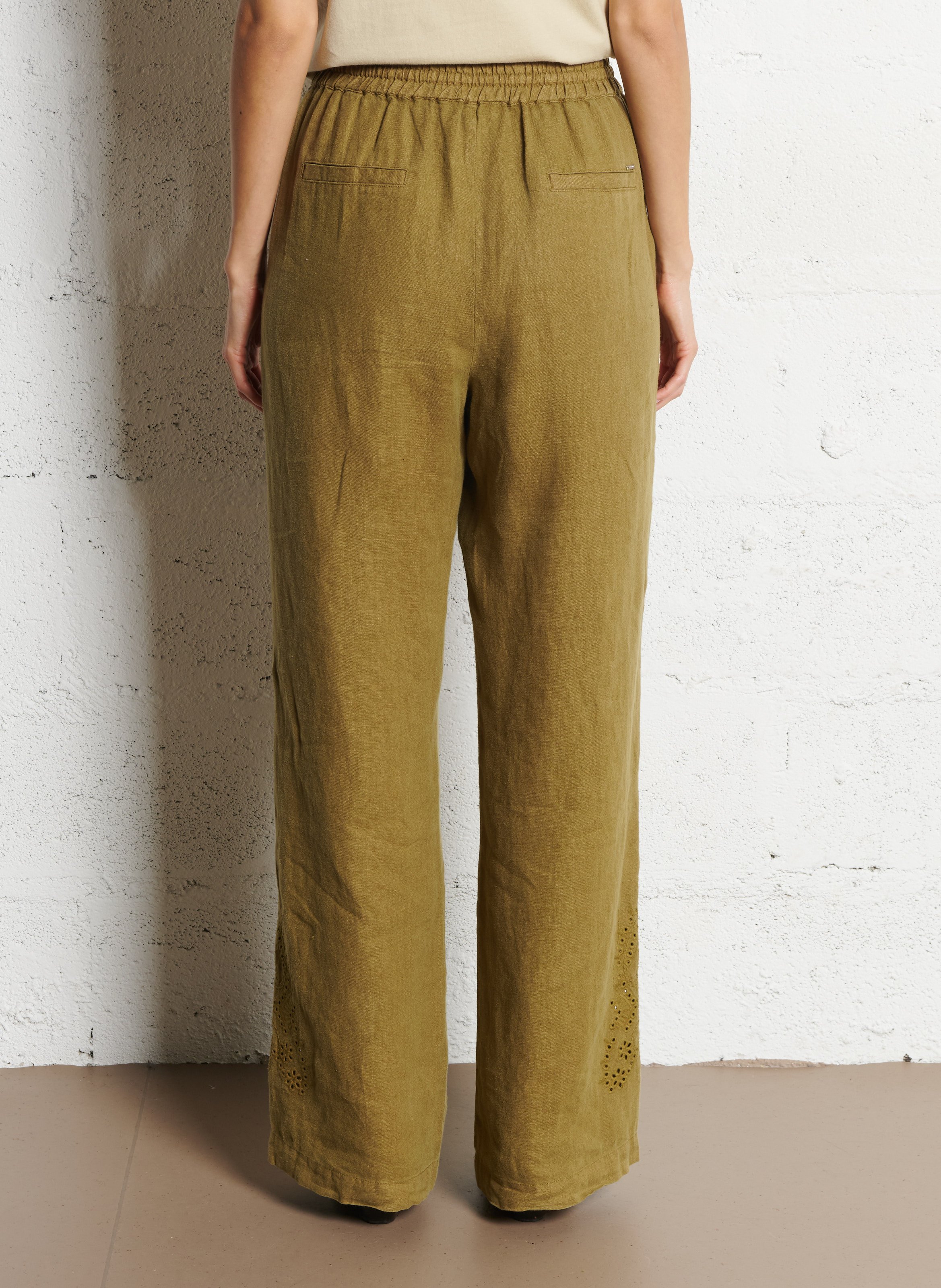 Pantalon large en lin IKKS Kaki