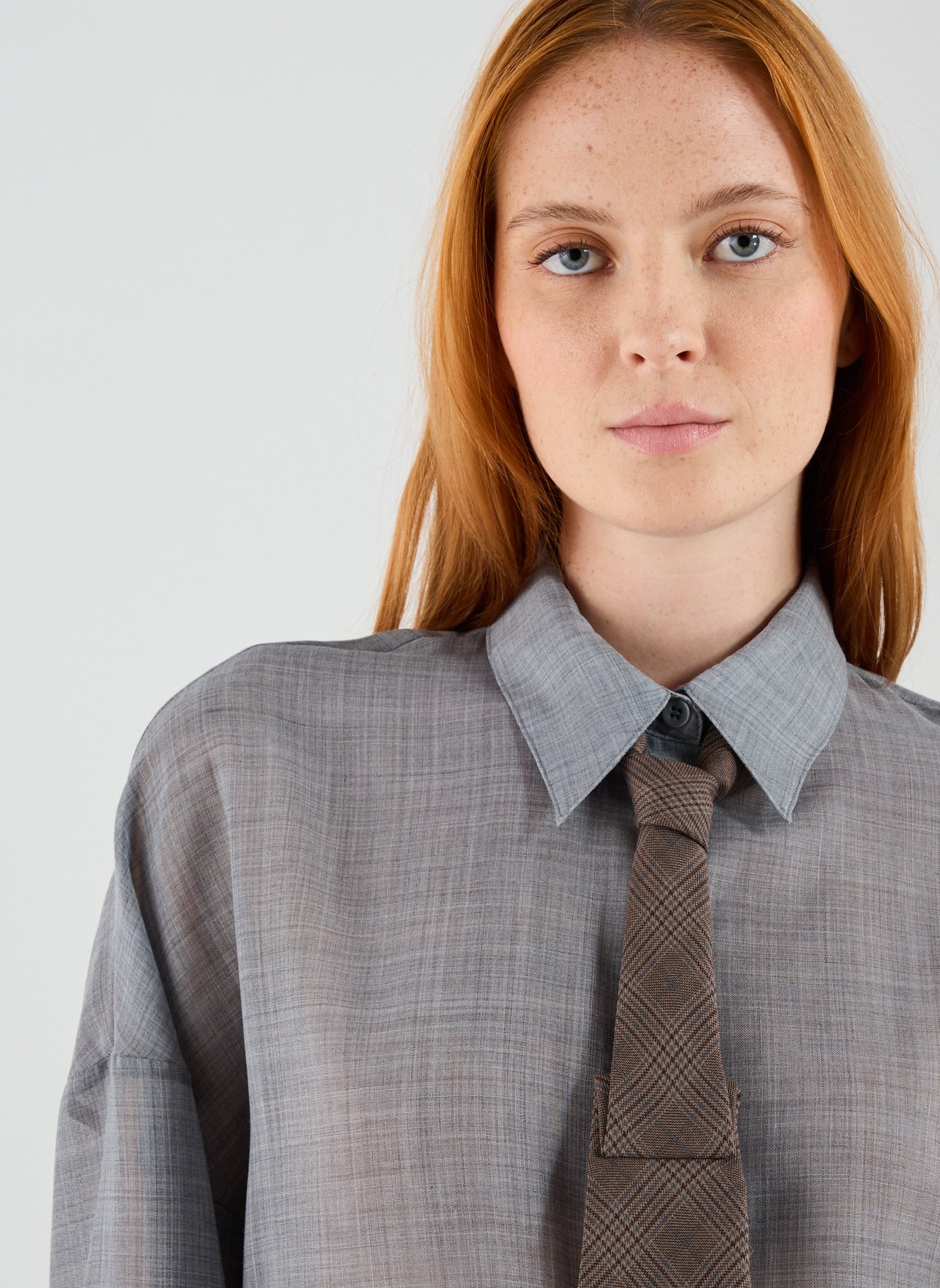 Oversized sheer shirt in blended wool Grey