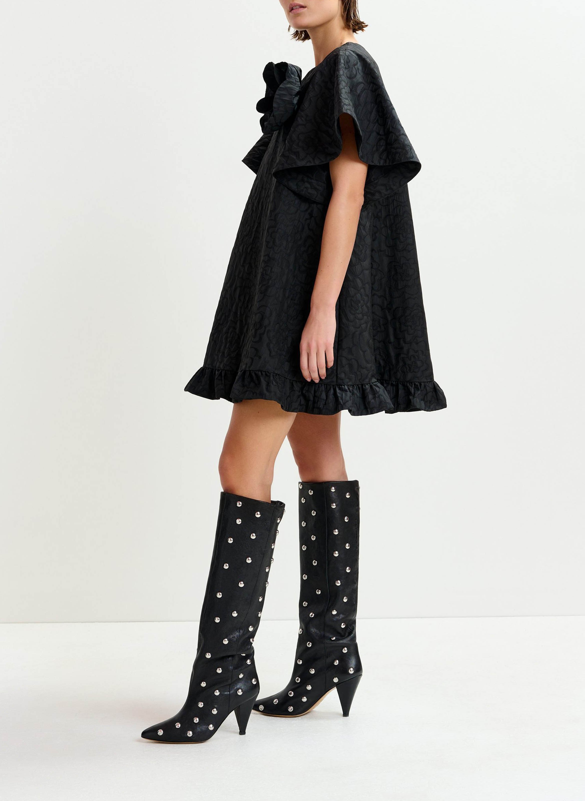 Robe courte col rond en jacquard imprimé ising ESSENTIEL ANTWERP Noir