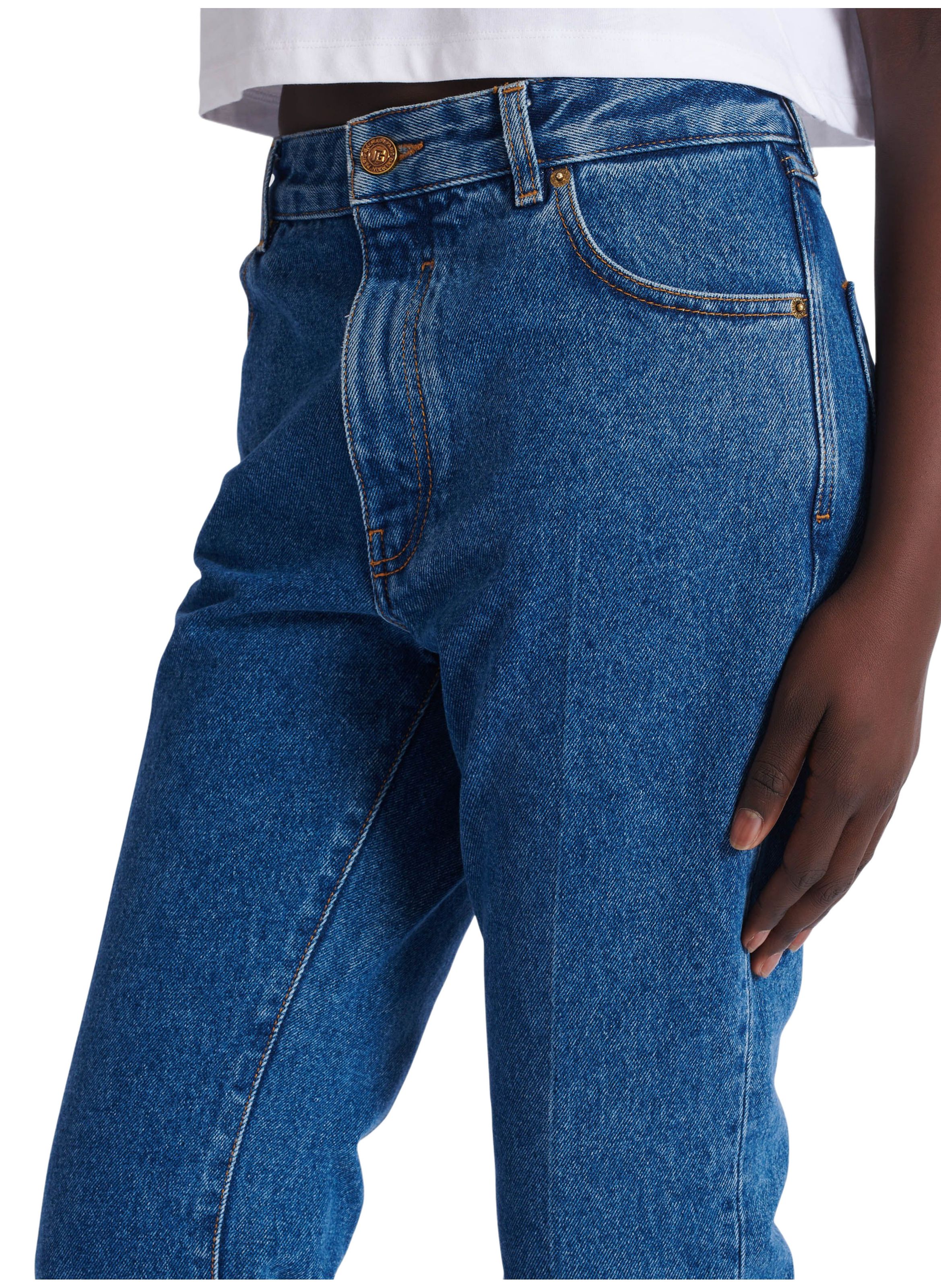 Pantalon en denim droit BALMAIN Bleu