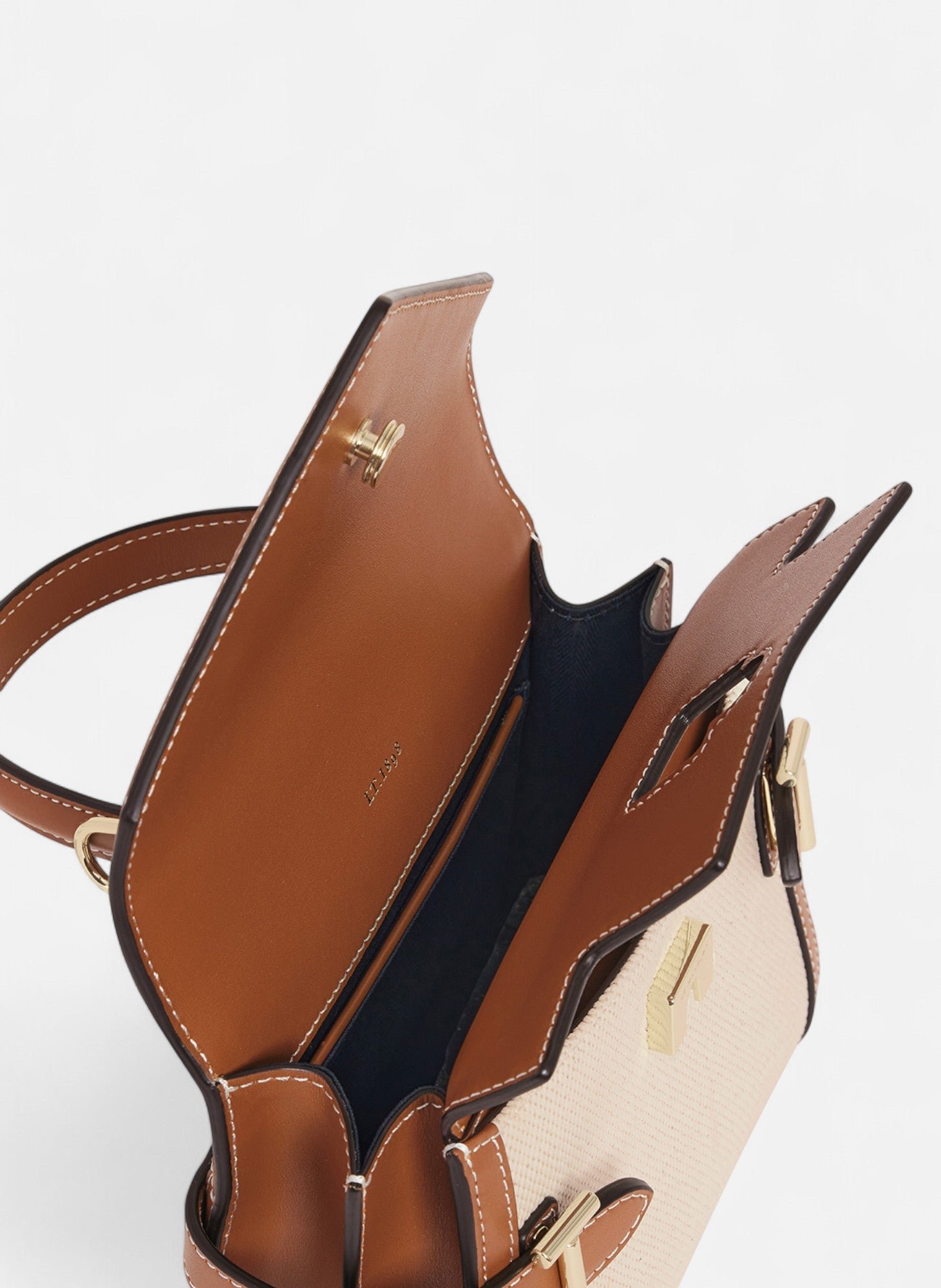 Petit sac à main double rabat emilie en toile coton et cuir lisse LE TANNEUR Marron