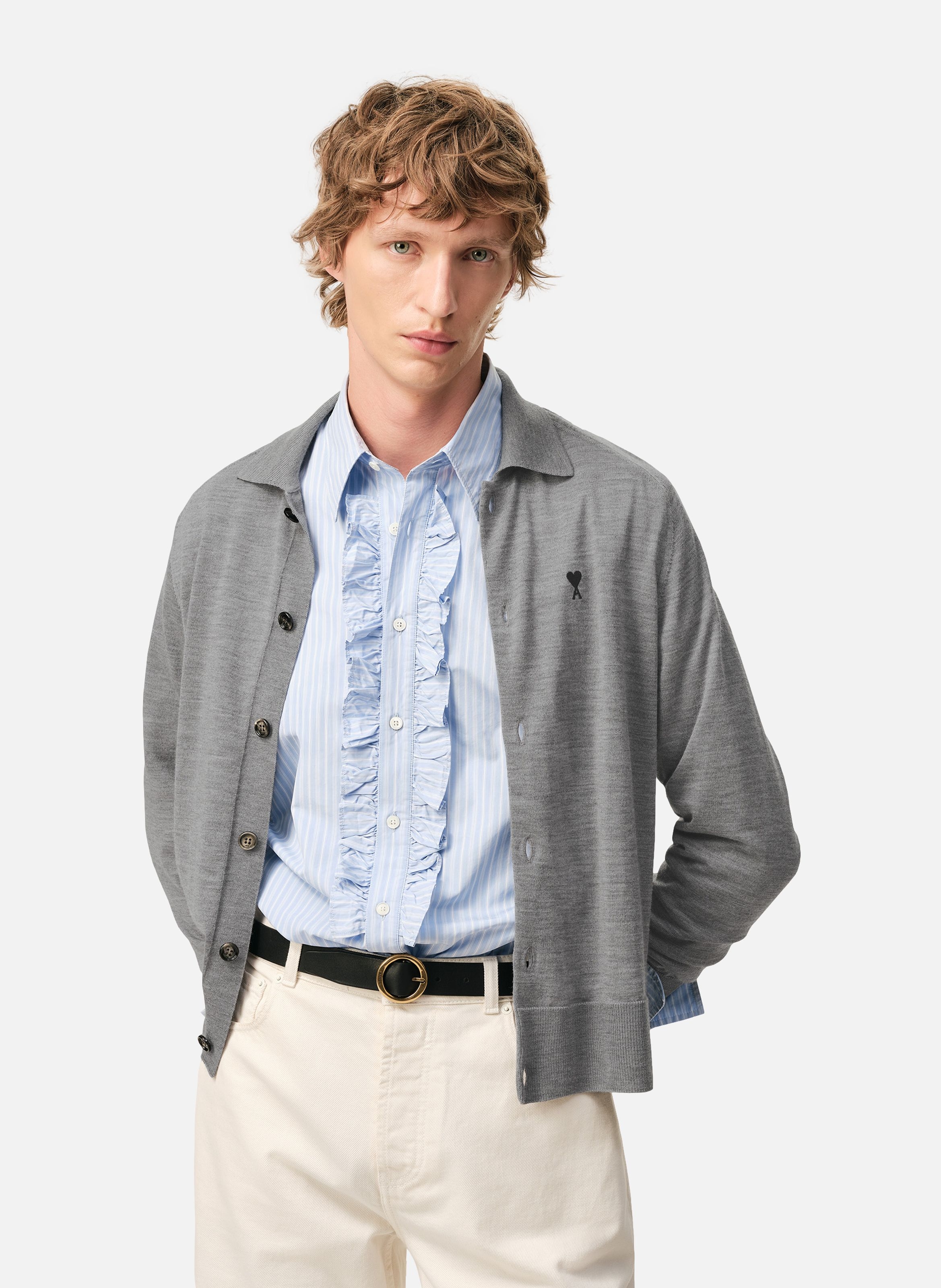 Cardigan col chemise ami de coeur en laine AMI PARIS Gris