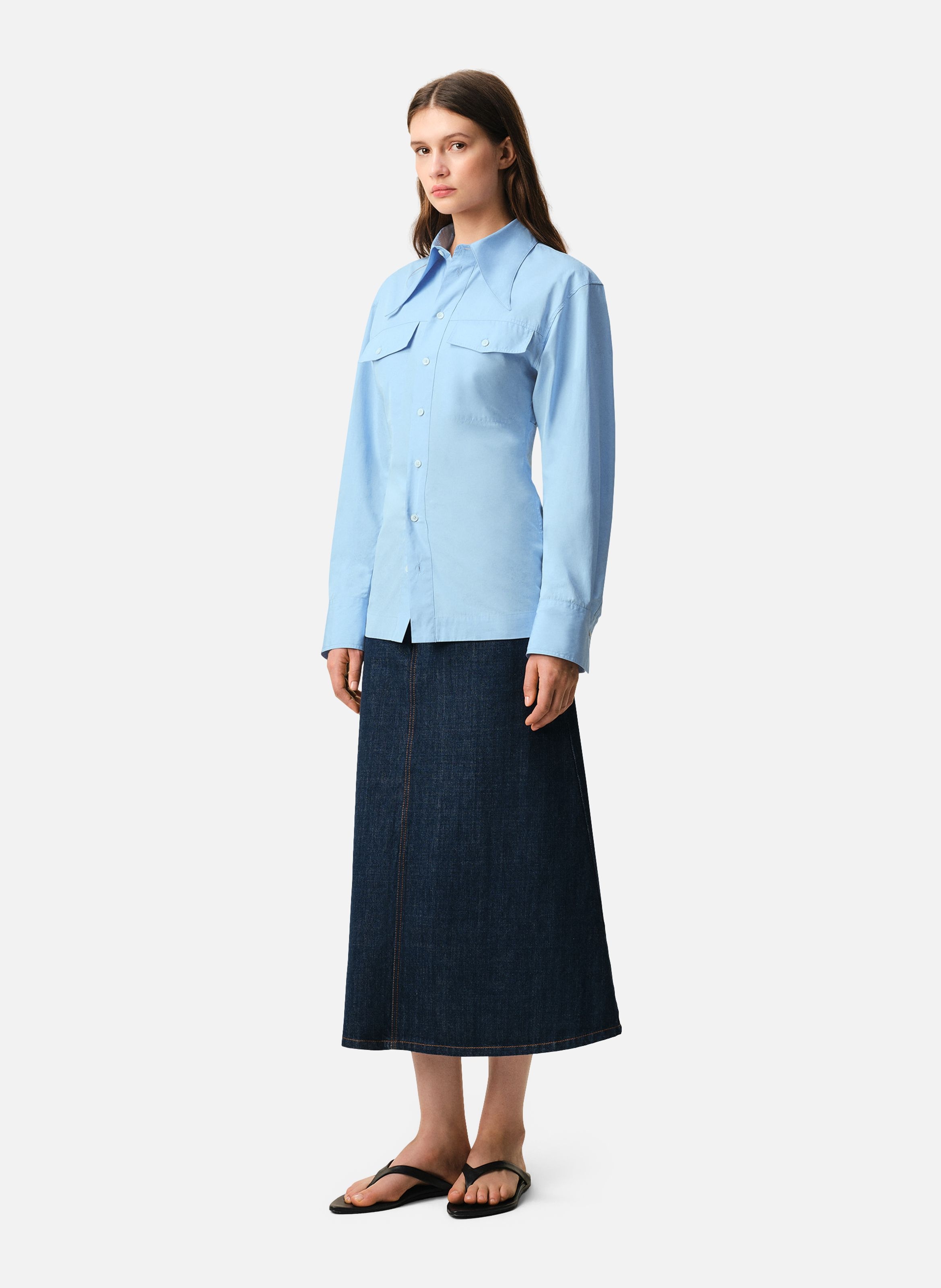 Chemise cintrée col en pointe en coton AMI PARIS Bleu