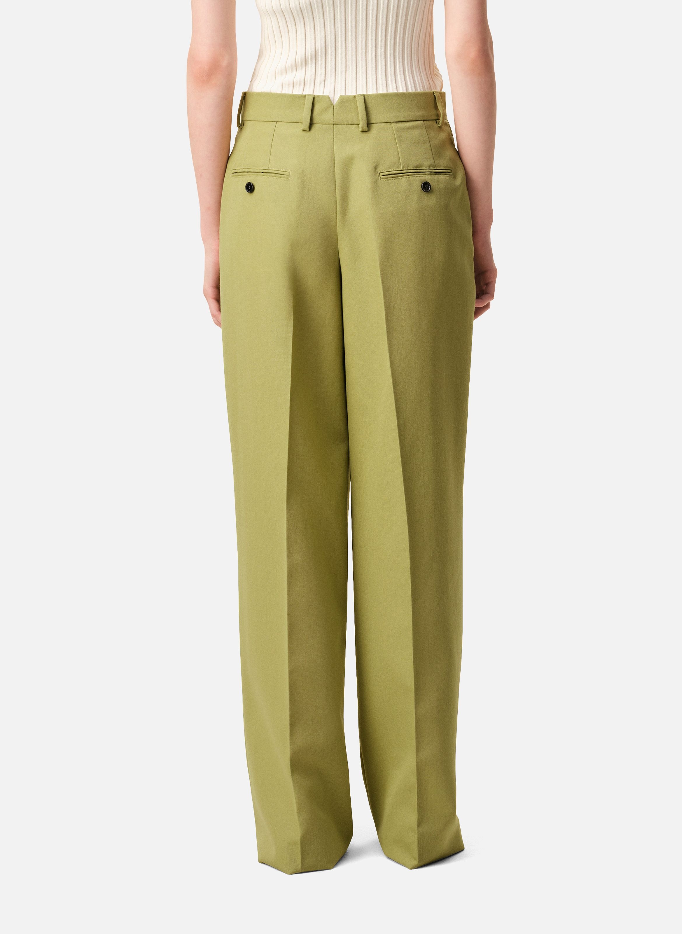 Pantalon large taille basse en laine vierge AMI PARIS Vert