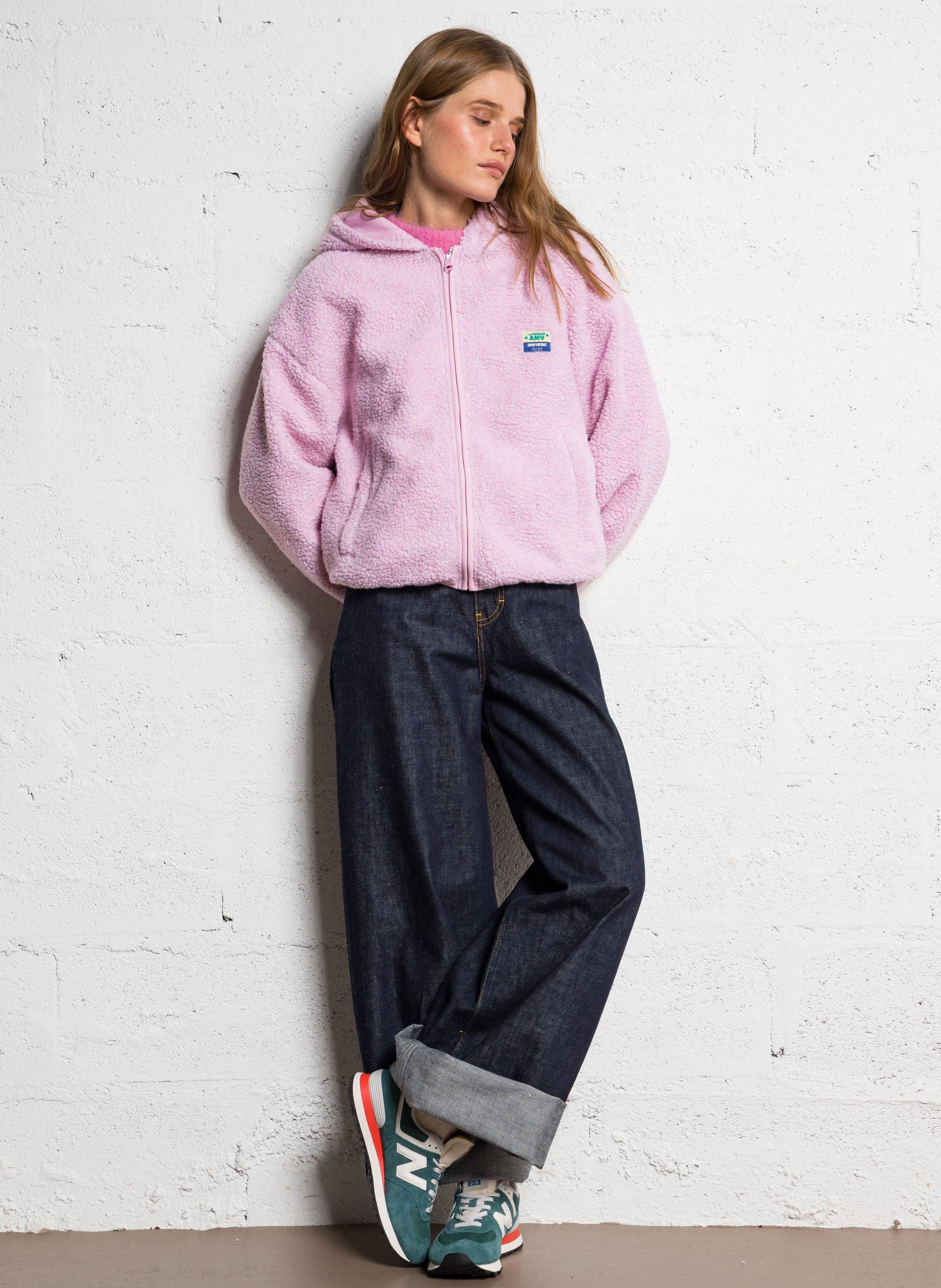 Veste ample polaire à capuche hoktown AMERICAN VINTAGE Rose