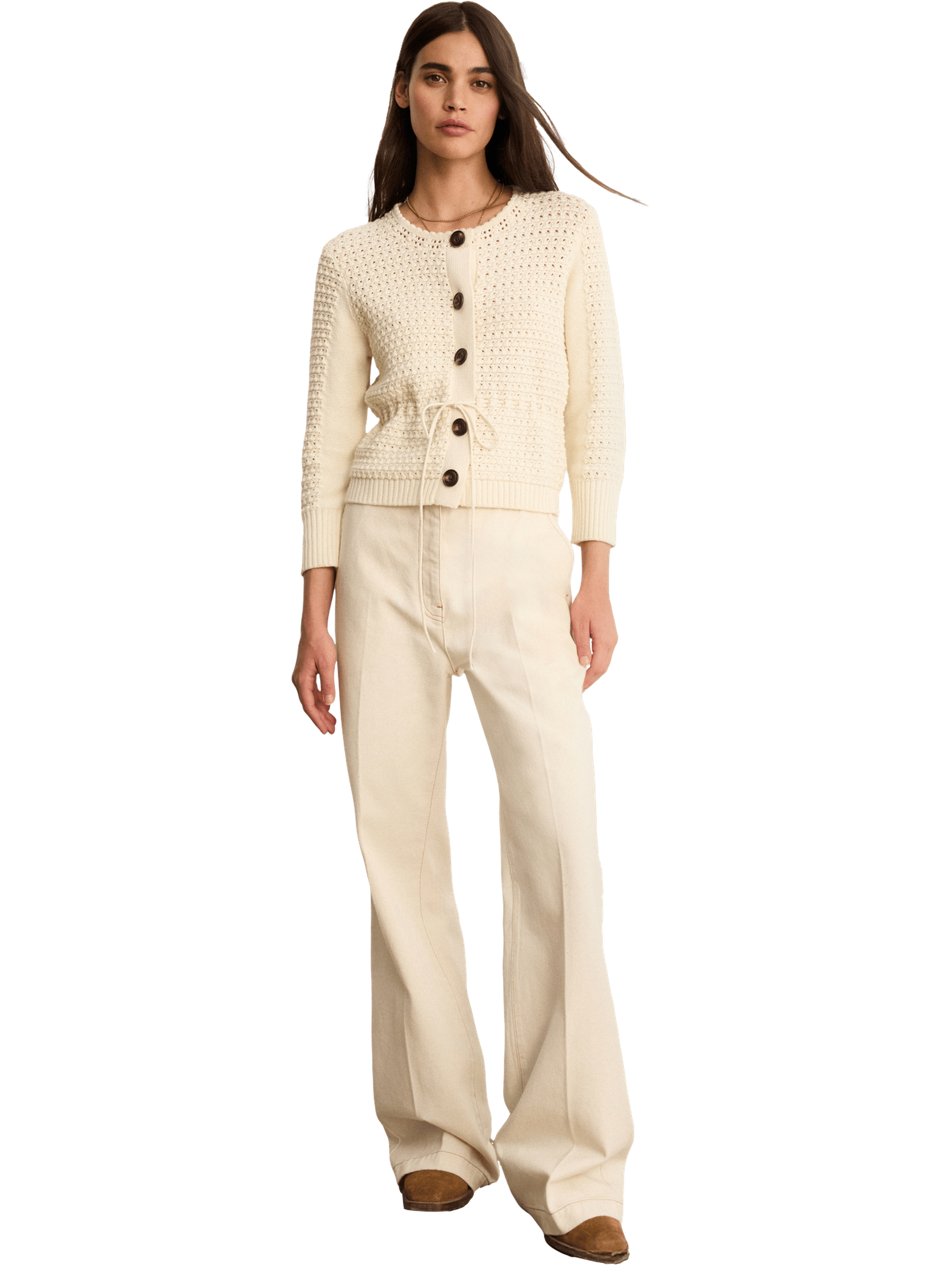 Gilet en crochet à lacet - liliane PABLO Beige