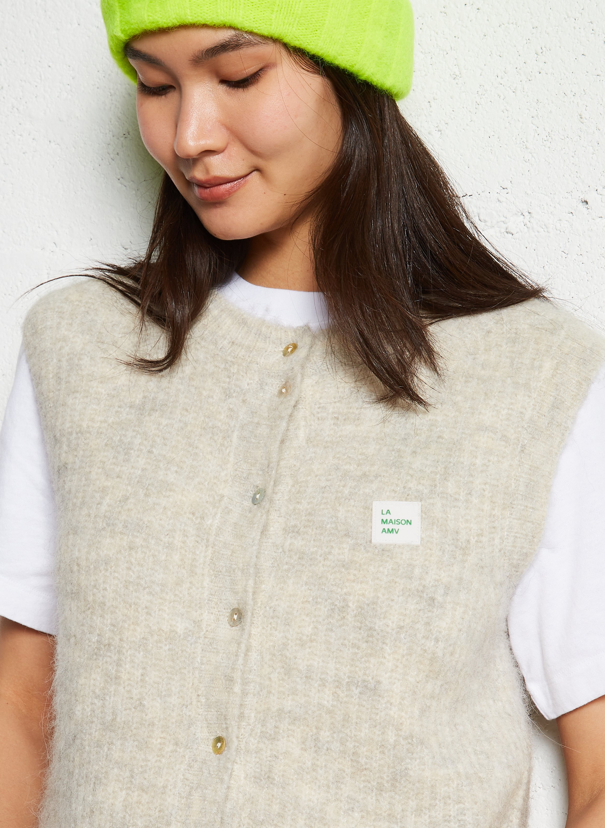 Gilet sans manches en maille duveteuse east AMERICAN VINTAGE Beige