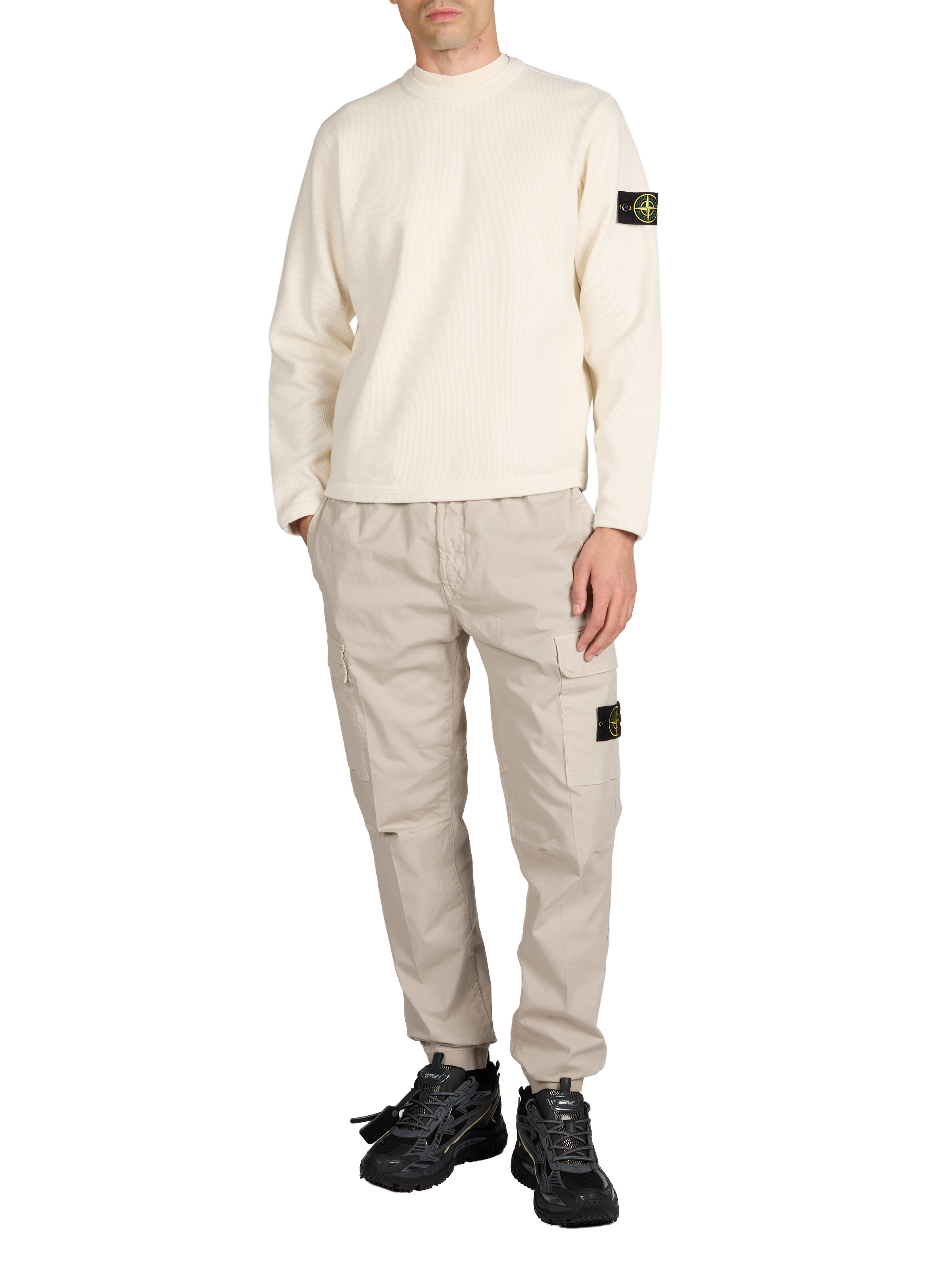 Round neck sweatshirt in piqué cotton STONE ISLAND Beige